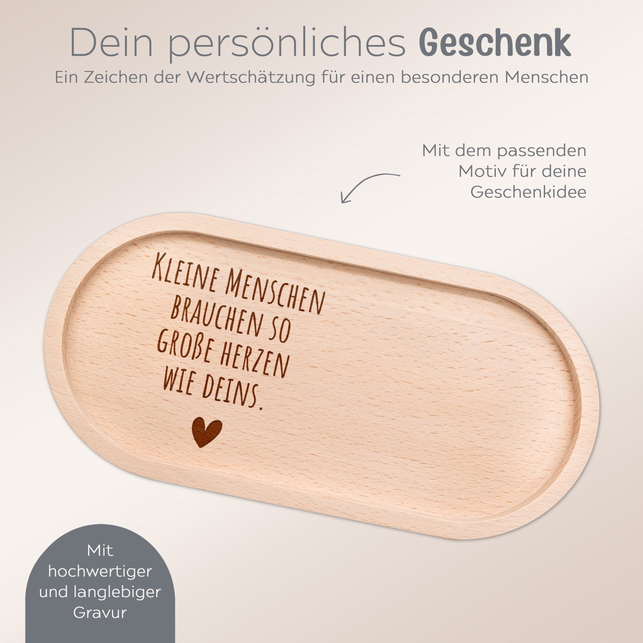 Deko Serviertablett aus Holz - Kleine Menschen große Herzen - wunderwunsch