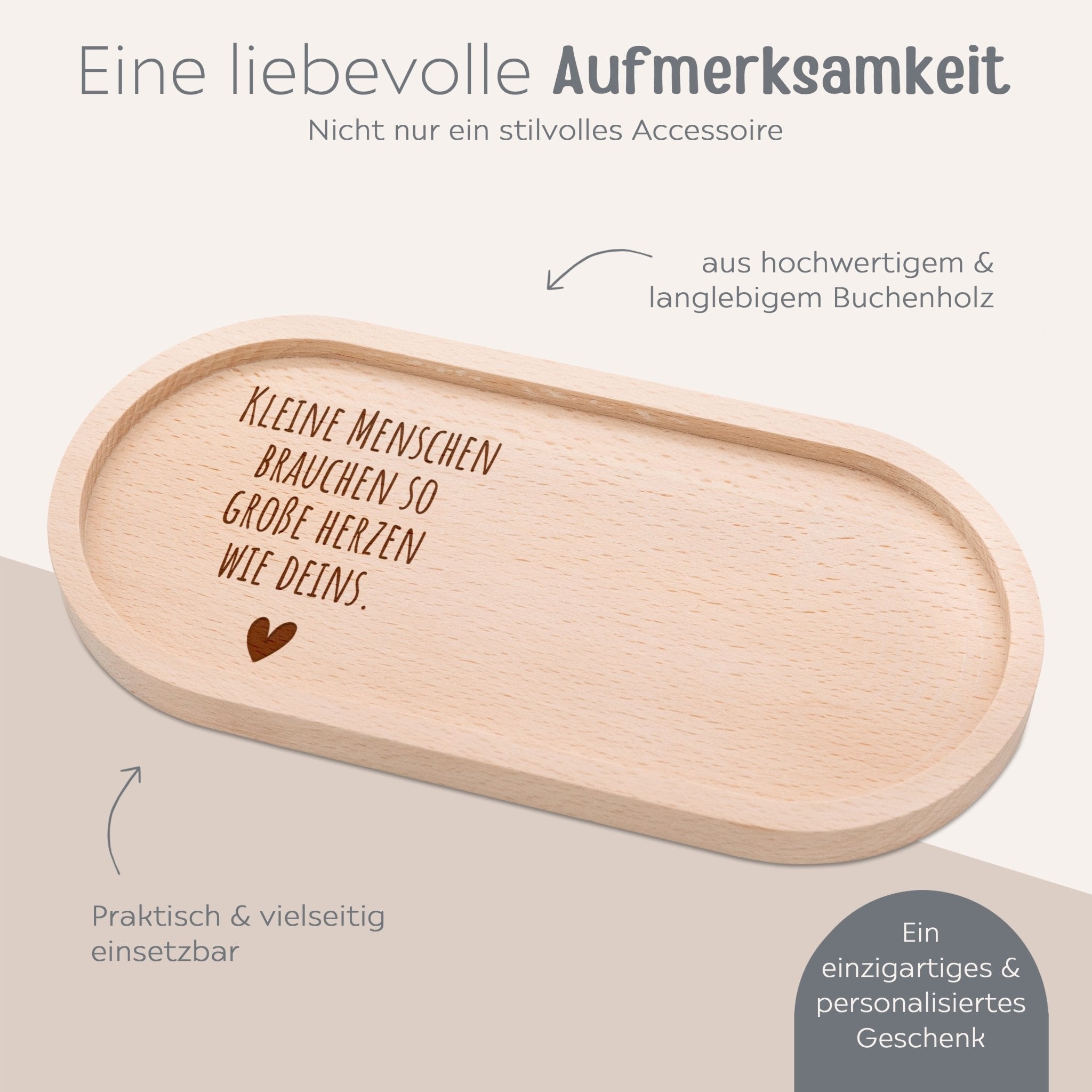 Deko Serviertablett aus Holz - Kleine Menschen große Herzen - wunderwunsch