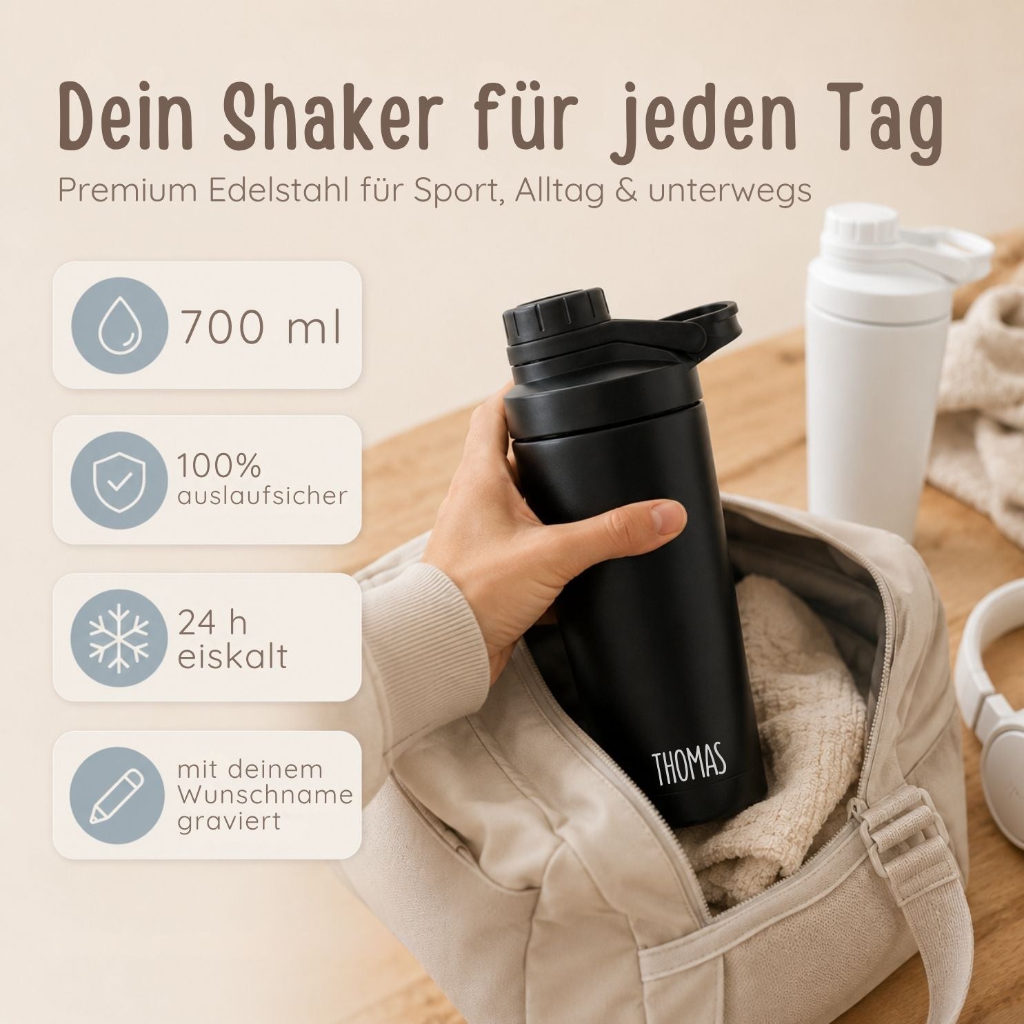 Edelstahl Shaker 700ml personalisiert - Wunschname - wunderwunsch