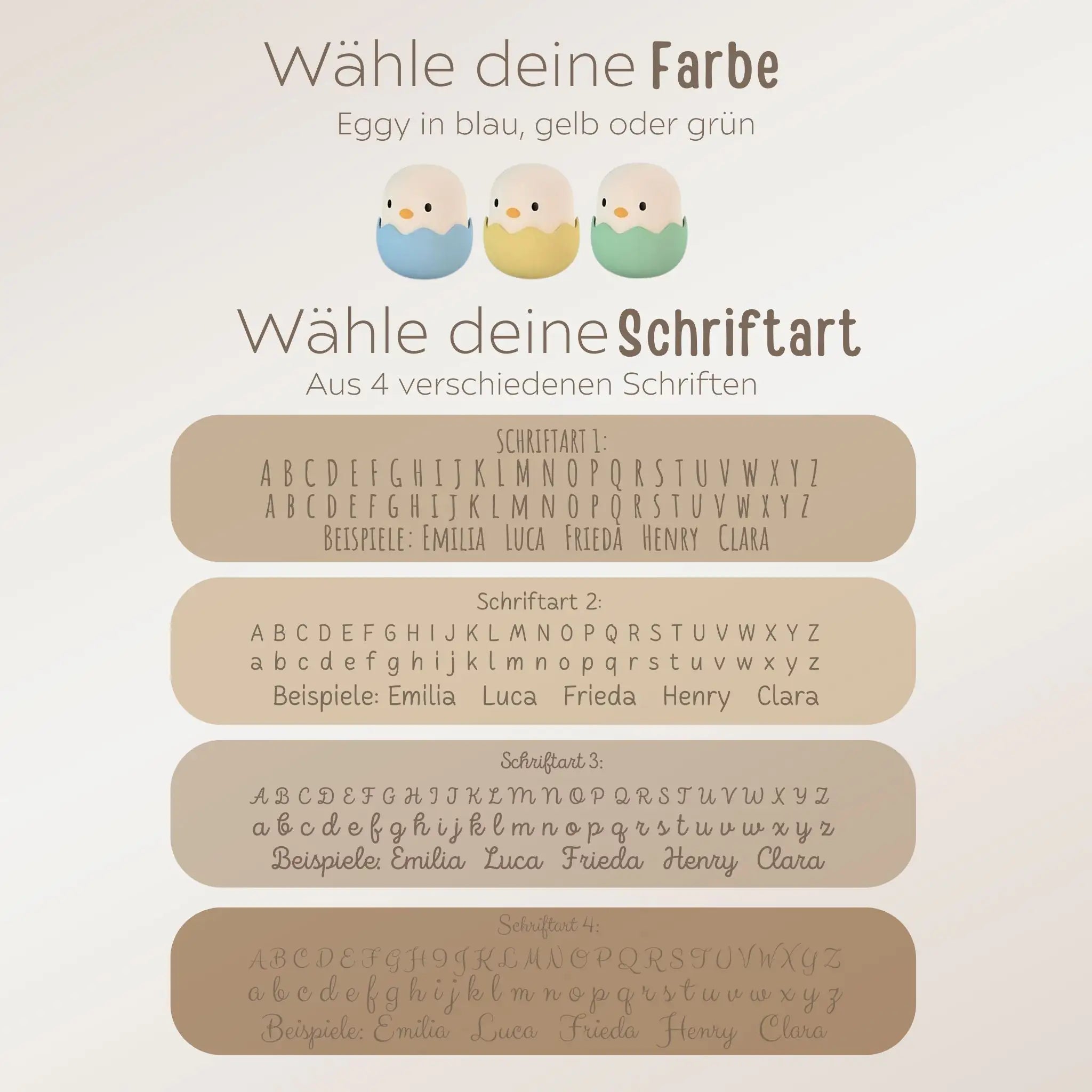 EGGY EGG Baby Küken Nachtlicht personalisiert - blau, gelb oder grün - wunderwunsch