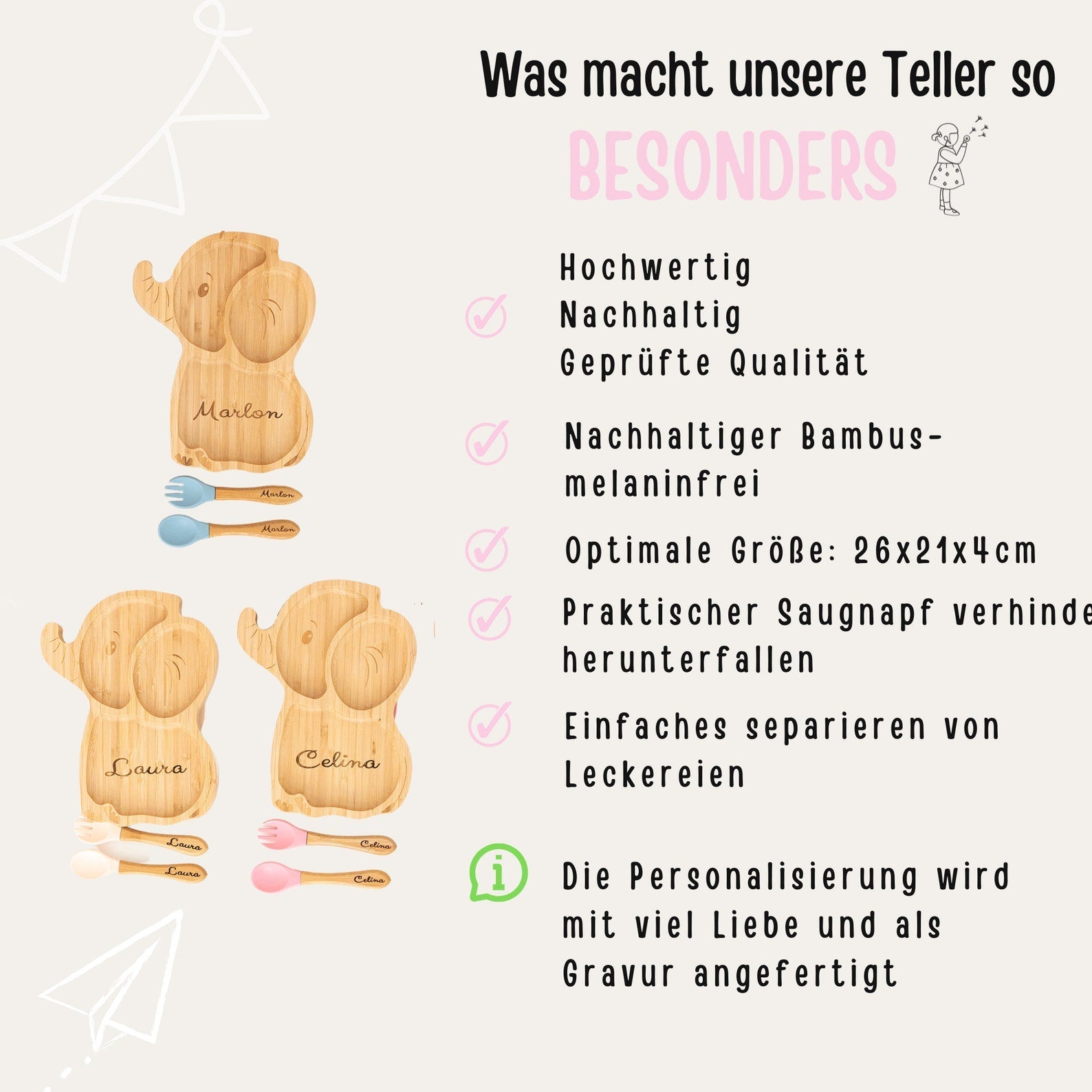 Elefant Bambusteller mit Saugnapf - wunderwunsch