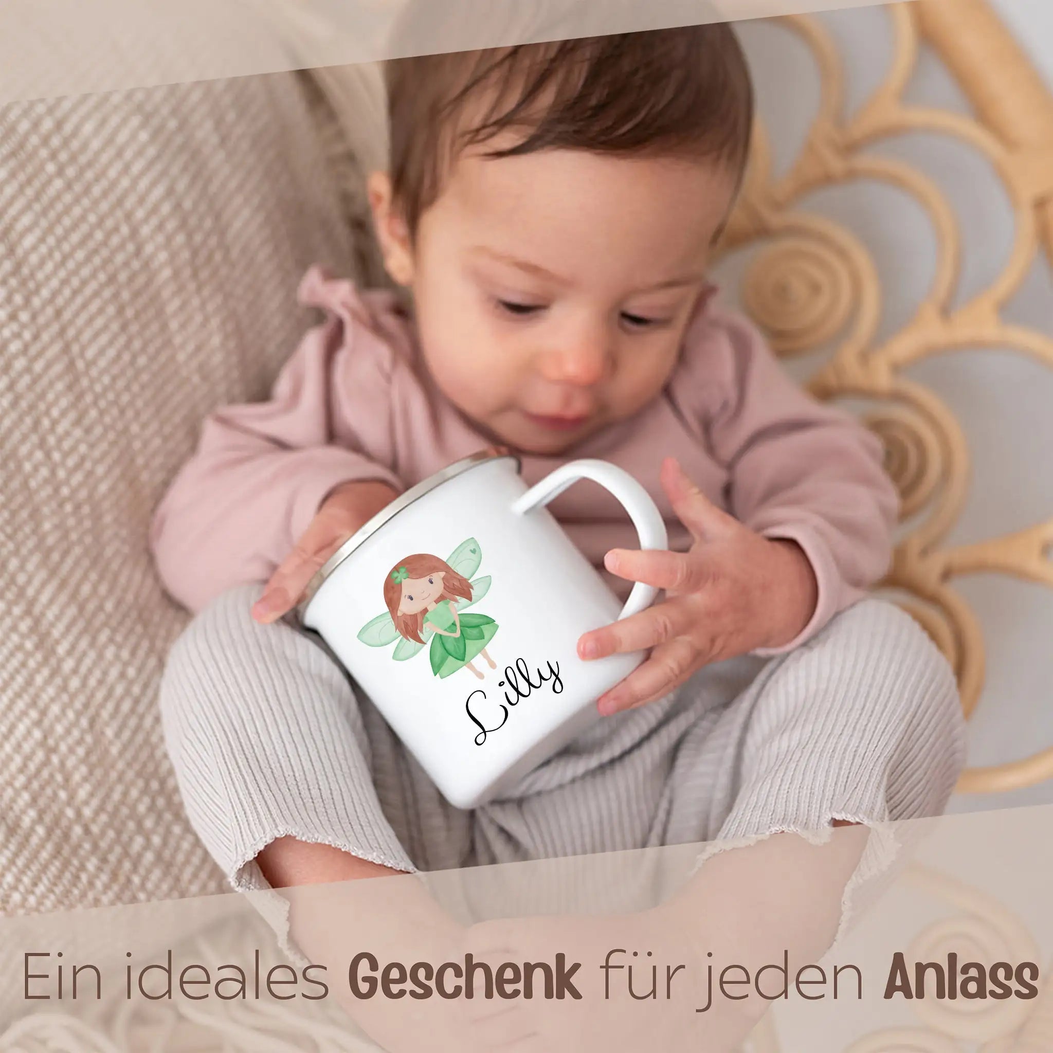 Emaille Kindertasse personalisiert - Fee Aquarell - wunderwunsch