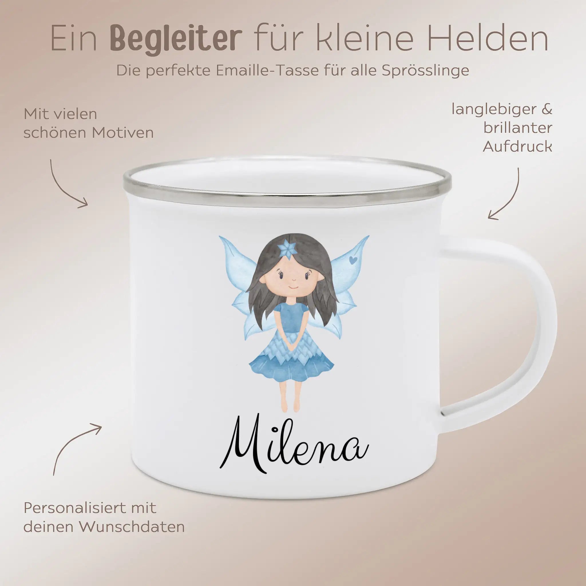 Emaille Kindertasse personalisiert - Fee Aquarell - wunderwunsch
