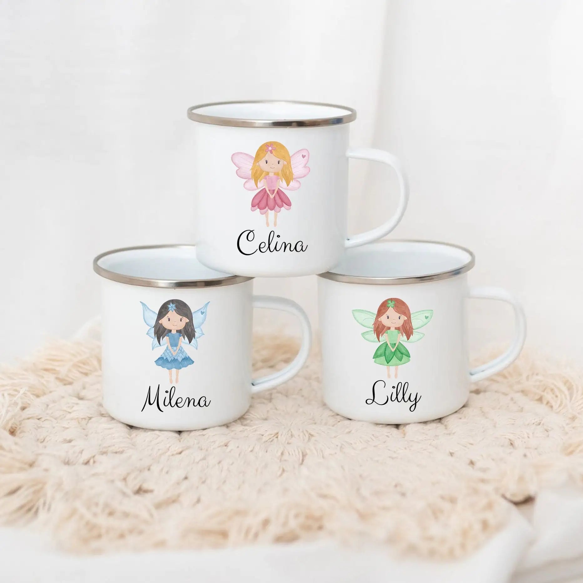 Emaille Kindertasse personalisiert - Fee Aquarell - wunderwunsch