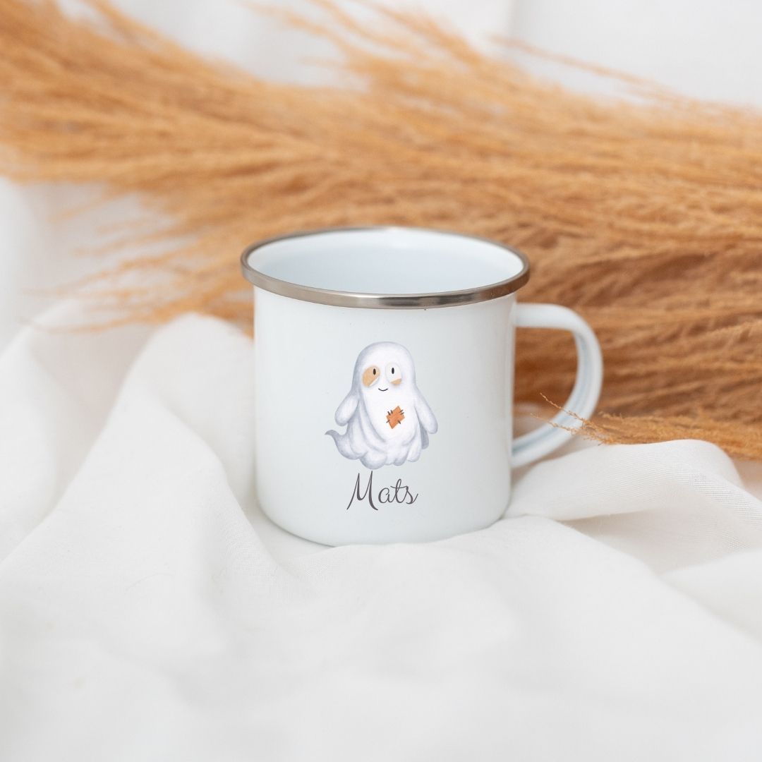 Emaille Kindertasse personalisiert - Halloween Aquarell - wunderwunsch