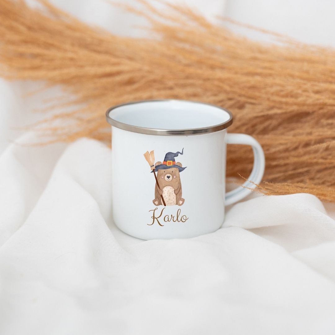 Emaille Kindertasse personalisiert - Halloween Aquarell - wunderwunsch