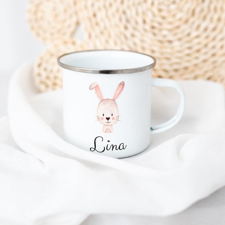 Emaille Kindertasse personalisiert - Tier Aquarell - wunderwunsch
