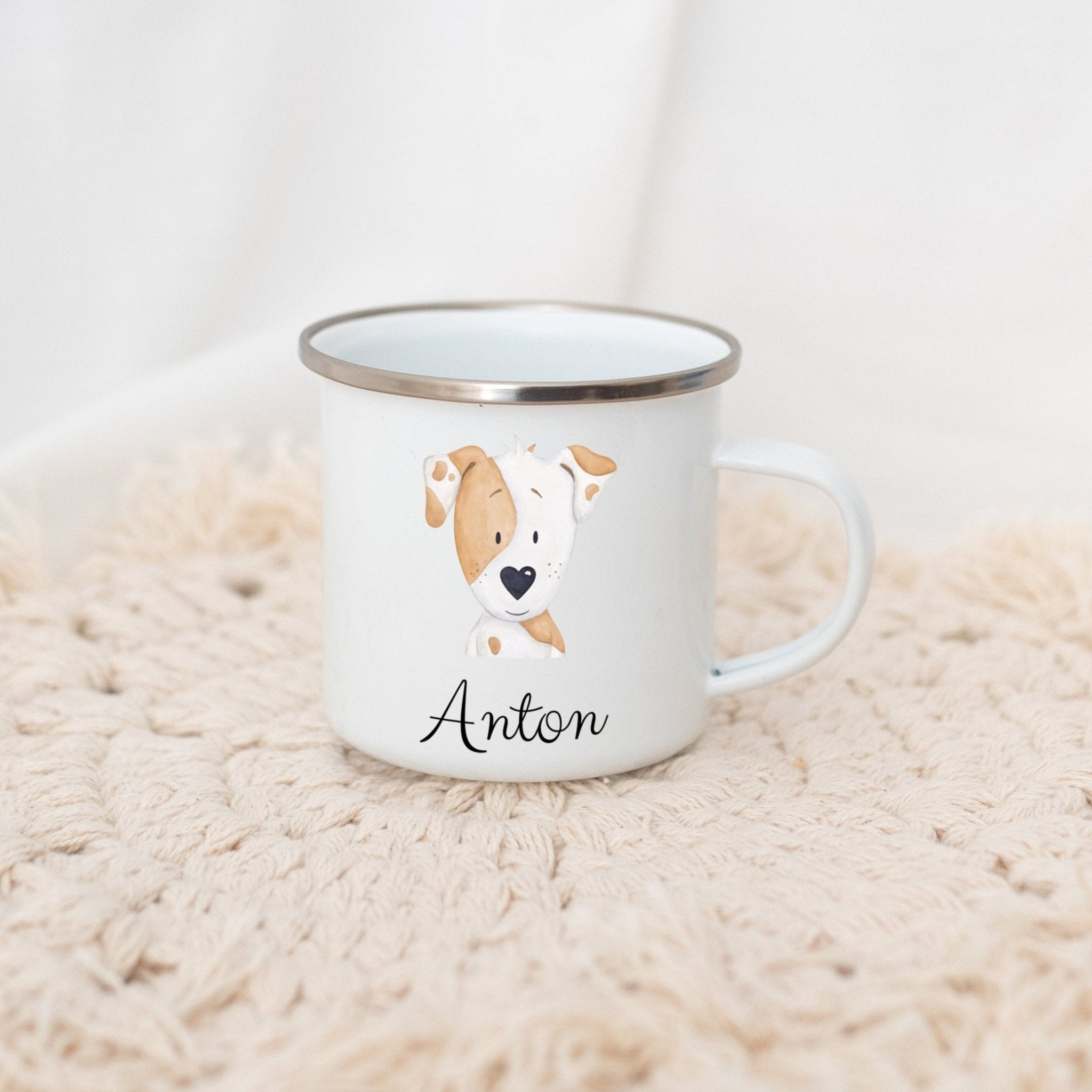 Emaille Kindertasse personalisiert - Tier Aquarell - wunderwunsch