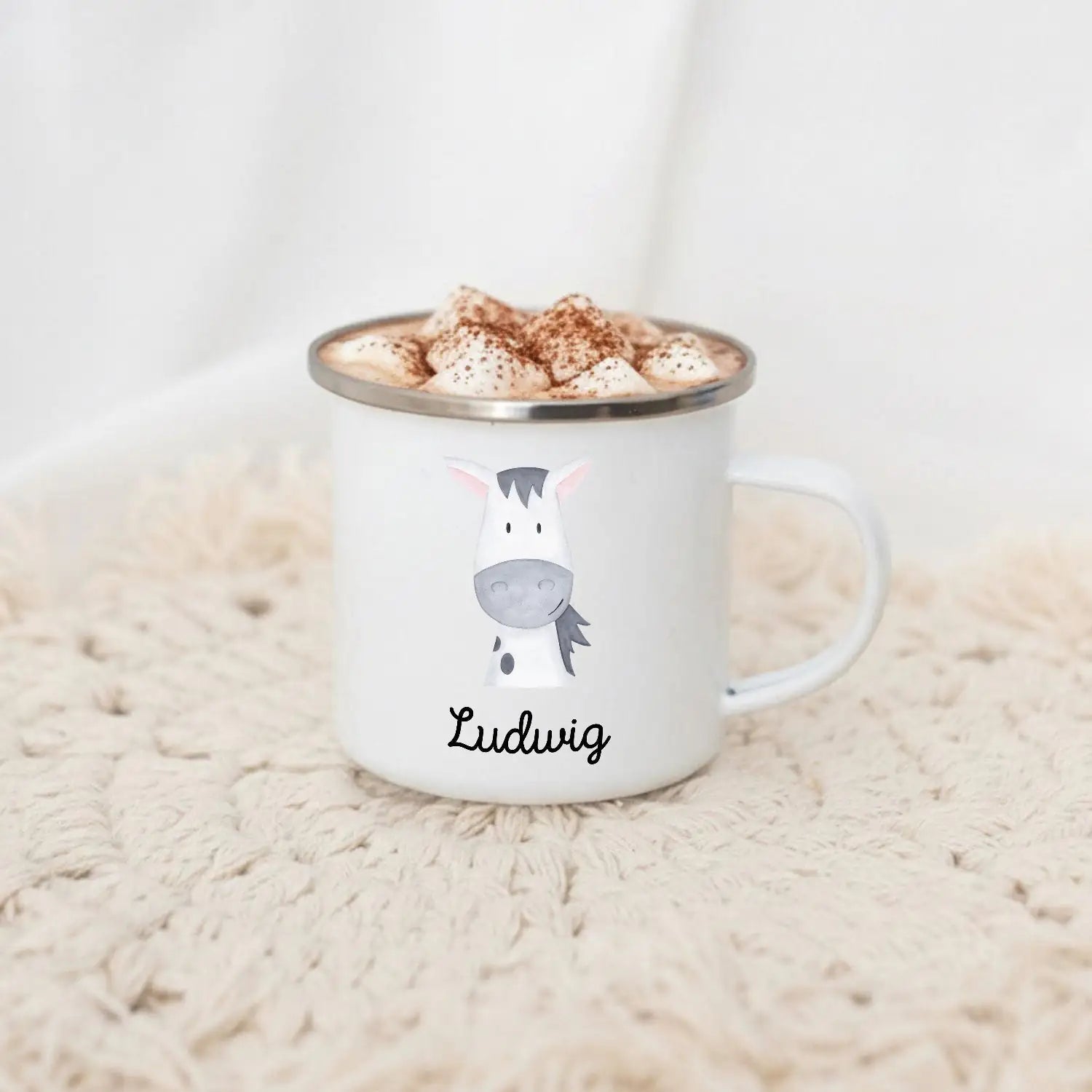Emaille Kindertasse personalisiert - Tier Aquarell - wunderwunsch