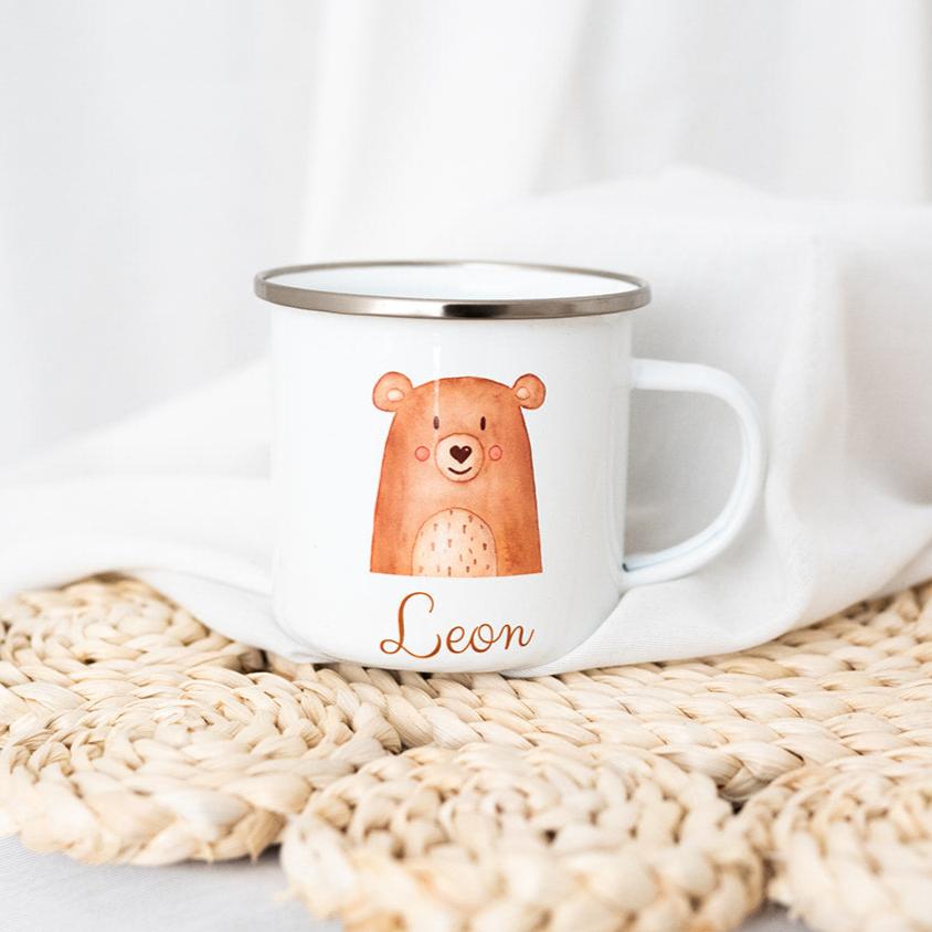 Emaille Kindertasse personalisiert - Tier Aquarell - wunderwunsch