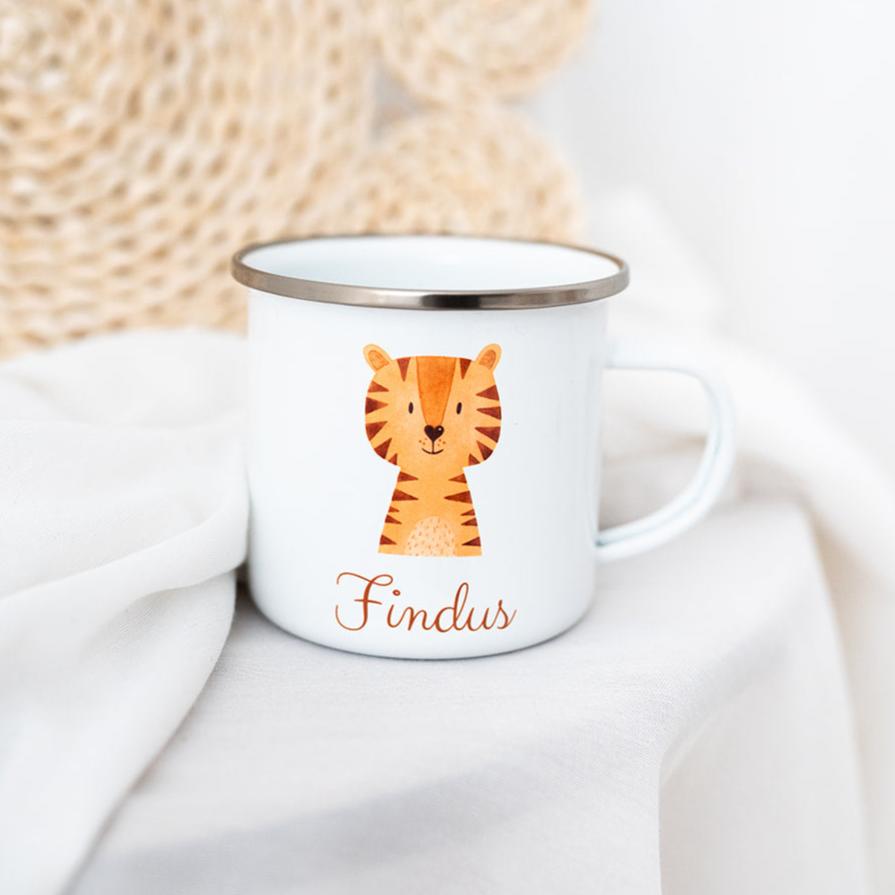 Emaille Kindertasse personalisiert - Tier Aquarell - wunderwunsch