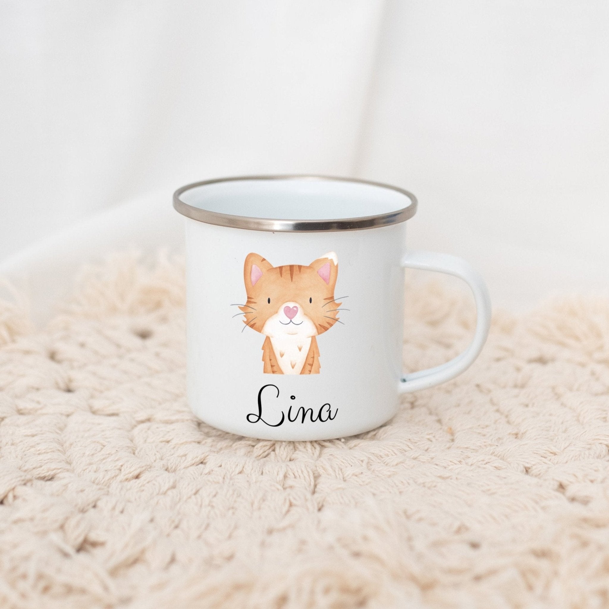 Emaille Kindertasse personalisiert - Tier Aquarell - wunderwunsch