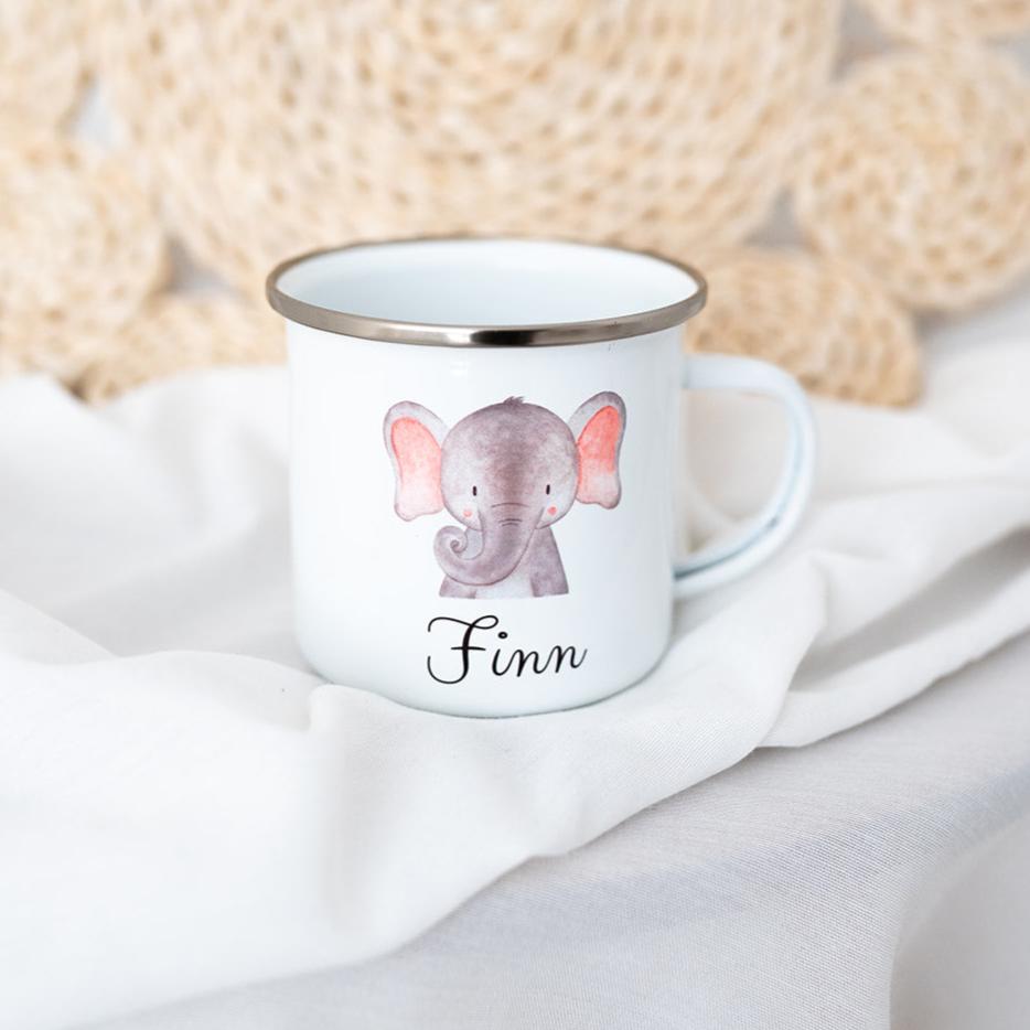 Emaille Kindertasse personalisiert - Tier Aquarell - wunderwunsch