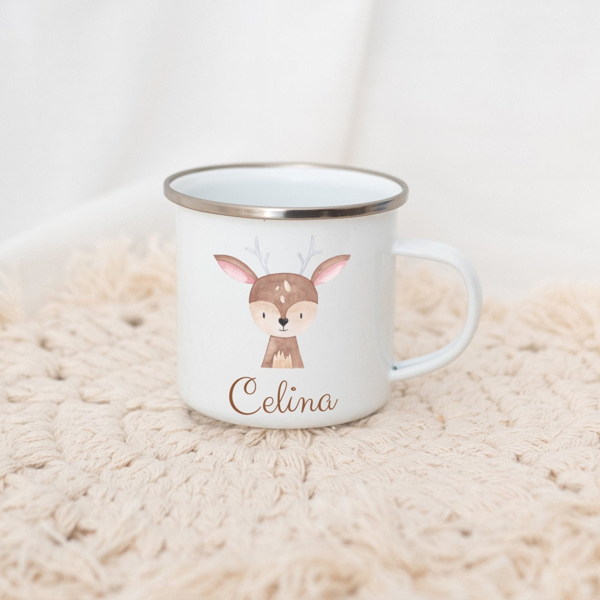 Emaille Kindertasse personalisiert - Tier Aquarell - wunderwunsch
