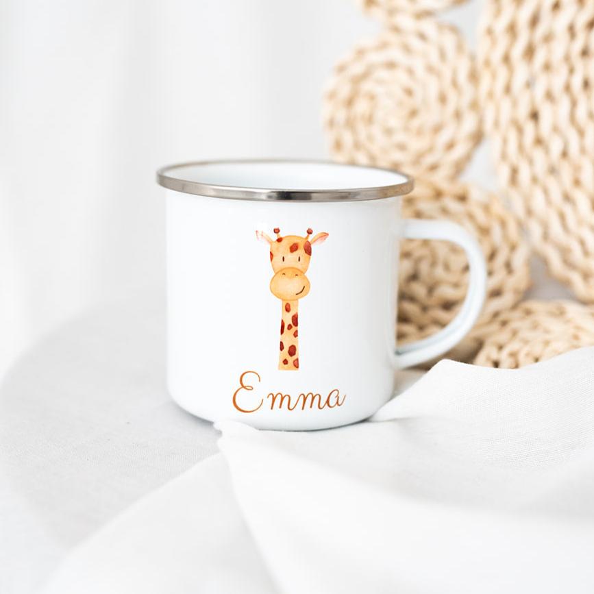 Emaille Kindertasse personalisiert - Tier Aquarell - wunderwunsch