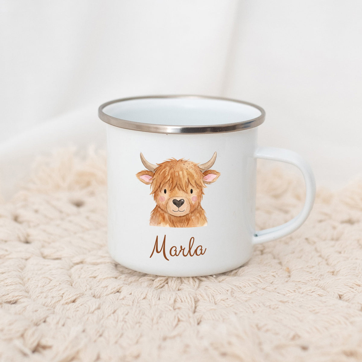Emaille Kindertasse personalisiert - Tier Aquarell - wunderwunsch