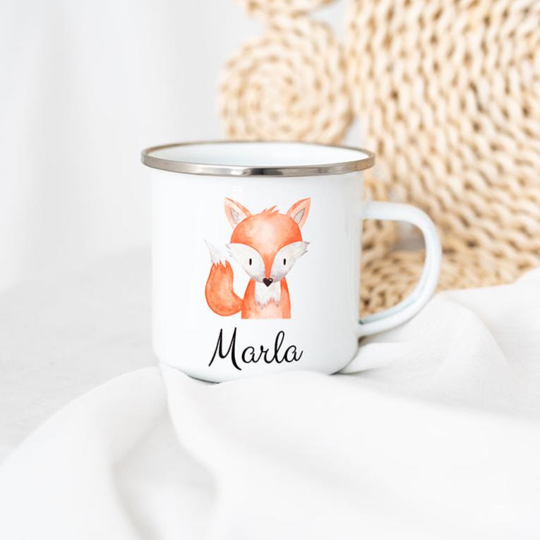 Emaille Kindertasse personalisiert - Tier Aquarell - wunderwunsch