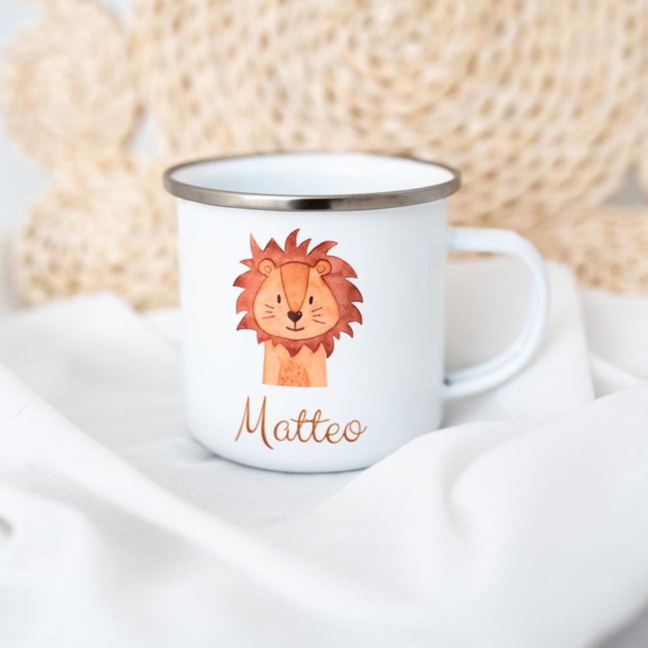Emaille Kindertasse personalisiert - Tier Aquarell - wunderwunsch