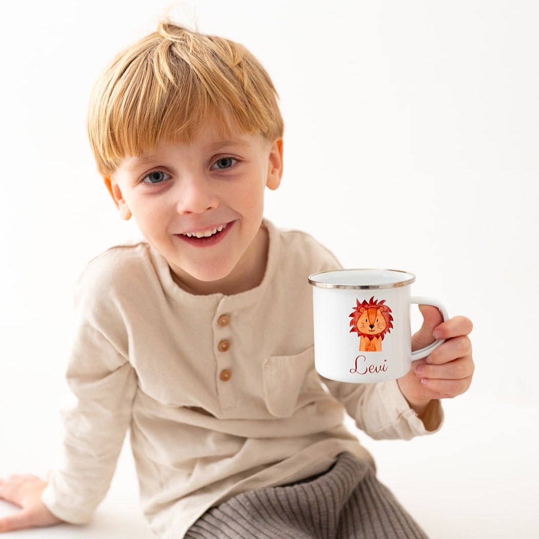 Emaille Kindertasse personalisiert - Tier Aquarell - wunderwunsch