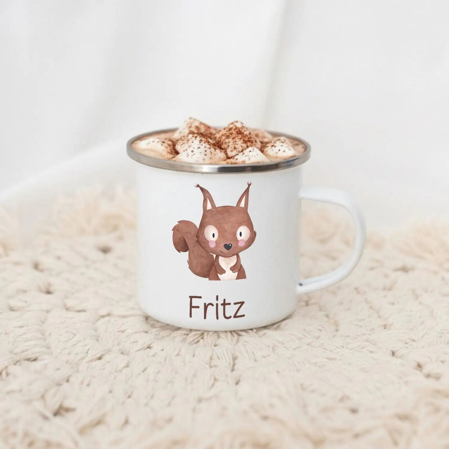 Emaille Kindertasse personalisiert - Tier Aquarell - wunderwunsch