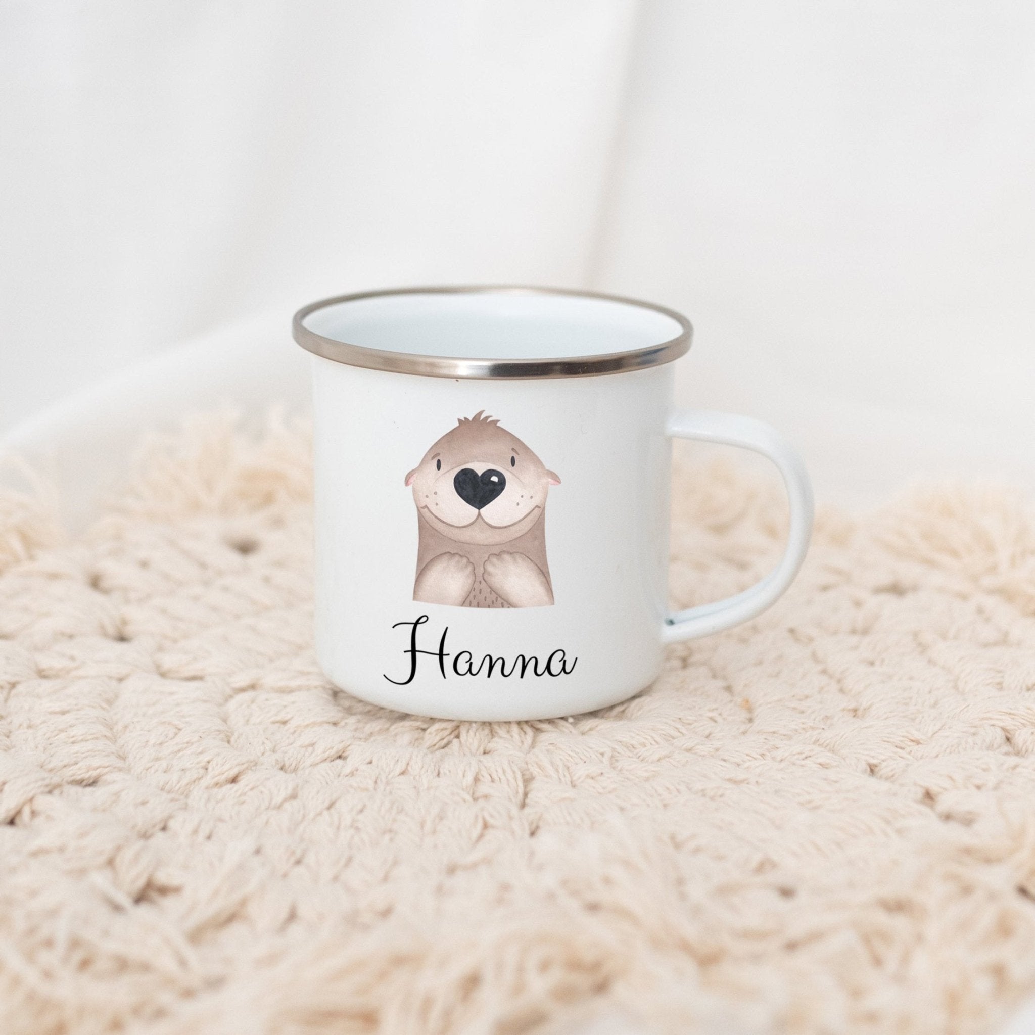 Emaille Kindertasse personalisiert - Tier Aquarell - wunderwunsch