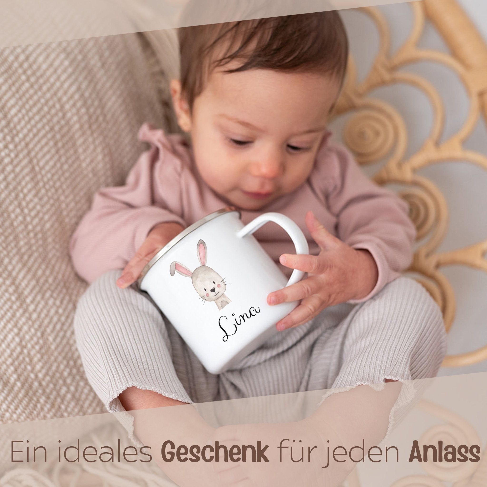Emaille Kindertasse personalisiert - Tier Aquarell - wunderwunsch