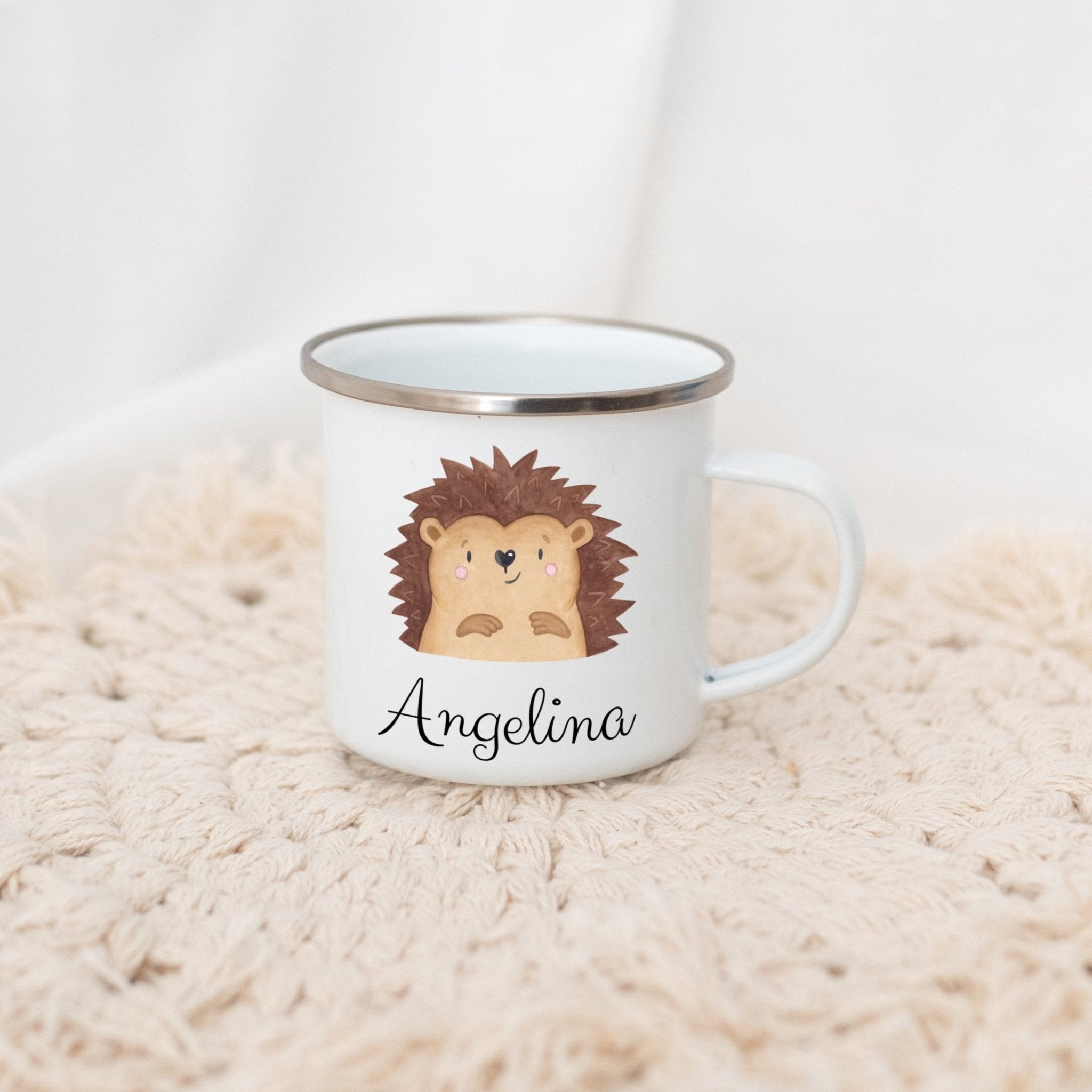 Emaille Kindertasse personalisiert - Tier Aquarell - wunderwunsch