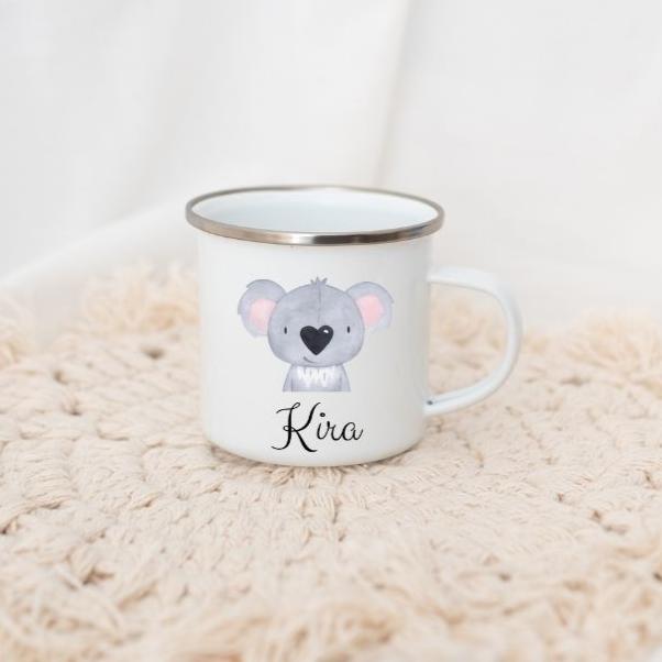 Emaille Kindertasse personalisiert - Tier Aquarell - wunderwunsch