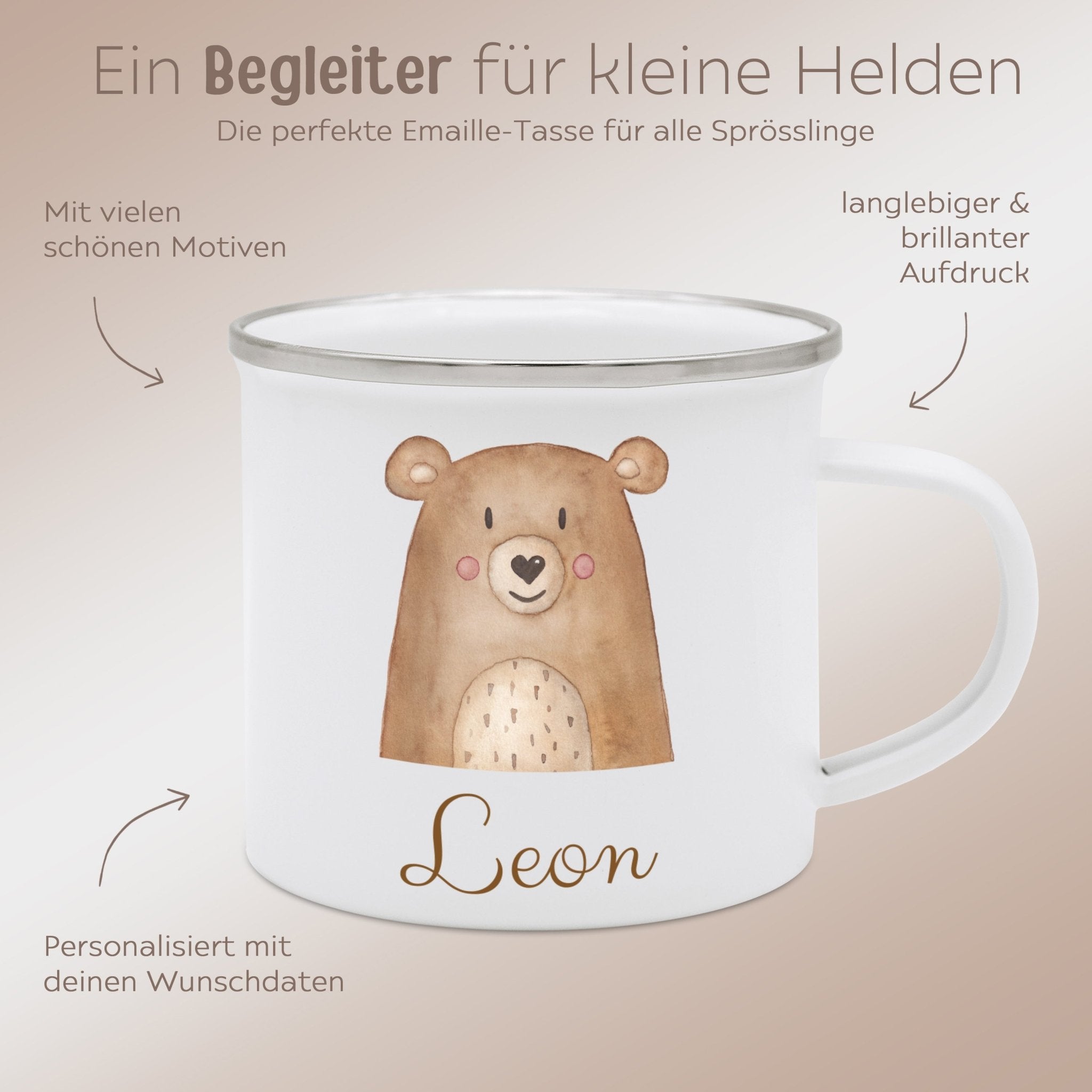 Emaille Kindertasse personalisiert - Tier Aquarell - wunderwunsch