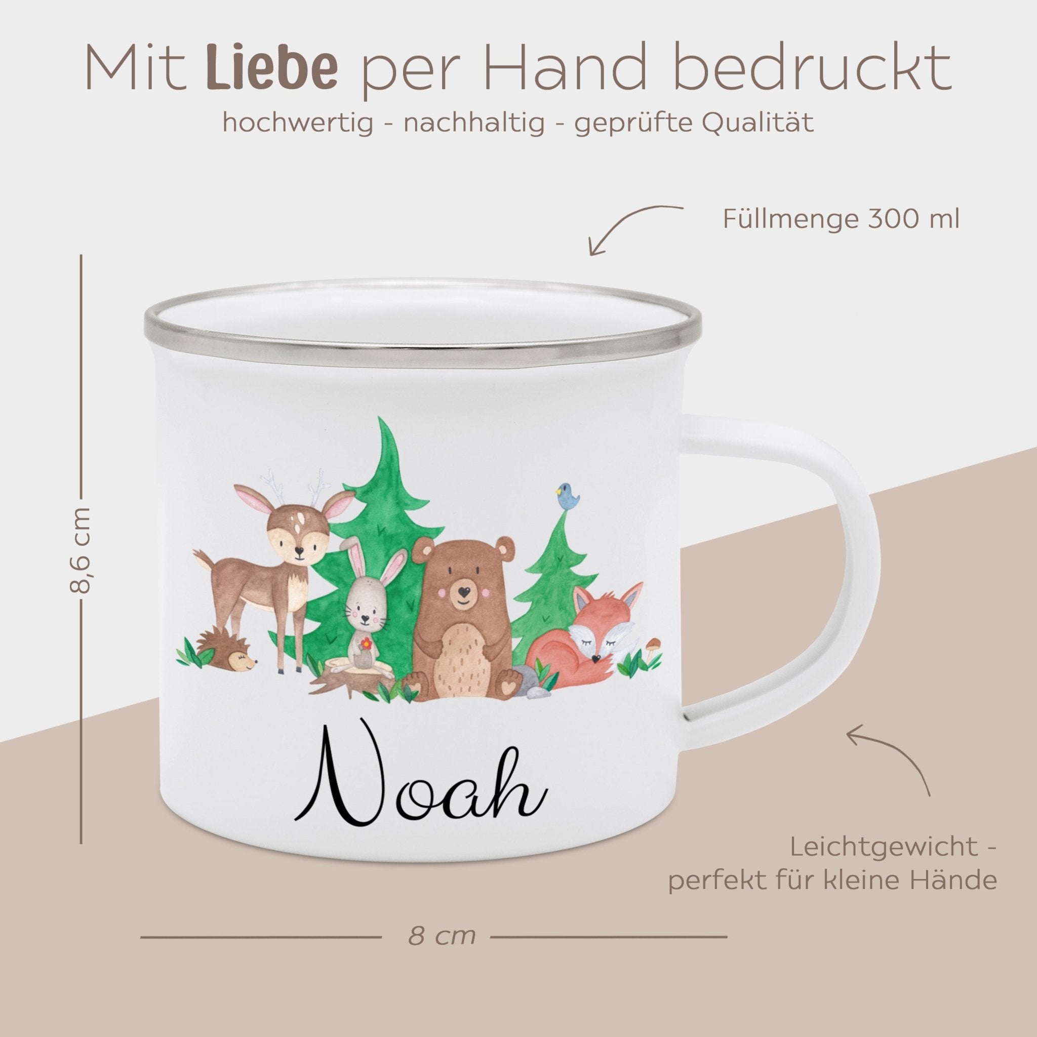 Emaille Kindertasse personalisiert - Waldfreunde Aquarell - wunderwunsch