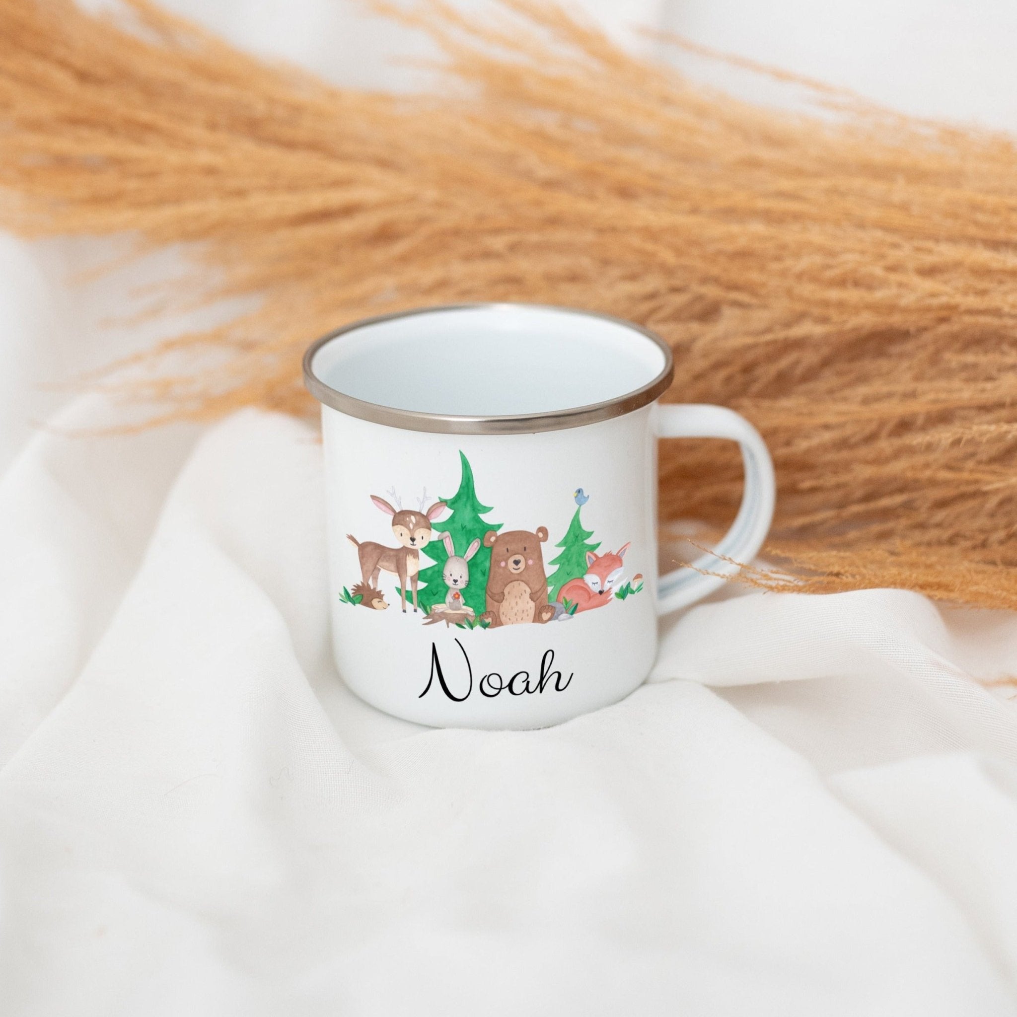 Emaille Kindertasse personalisiert - Waldfreunde Aquarell - wunderwunsch