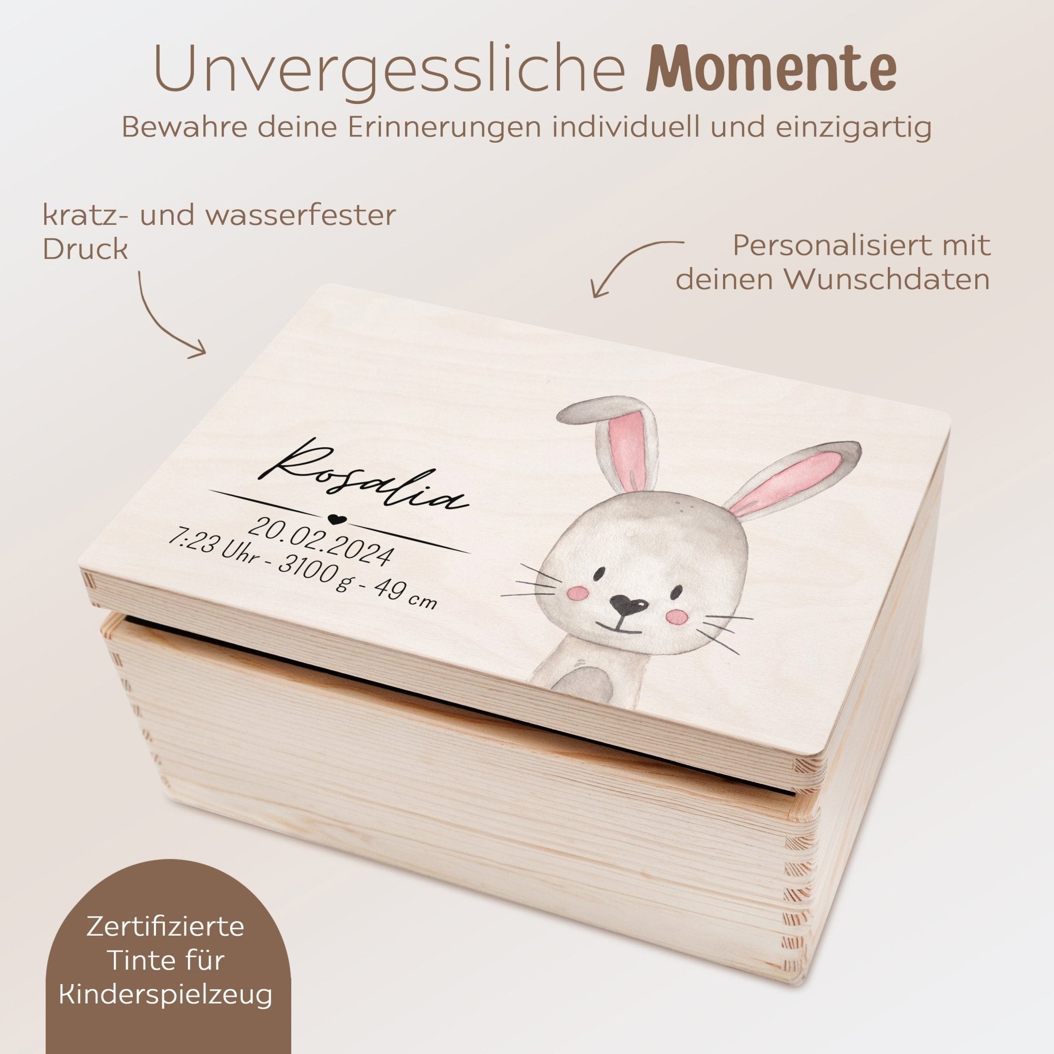 Erinnerungsbox Holz mit Wunschdaten – Tier Aquarell - wunderwunsch