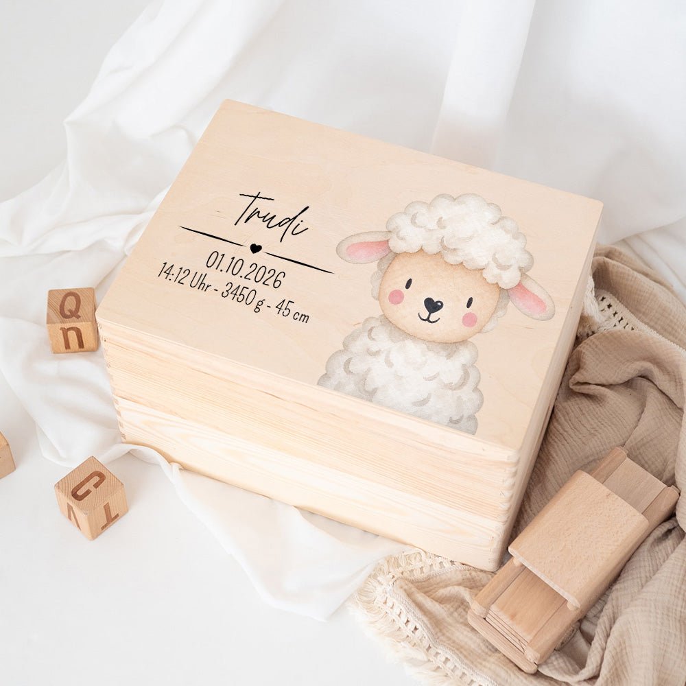 Erinnerungsbox Holz mit Wunschdaten – Tier Aquarell - wunderwunsch