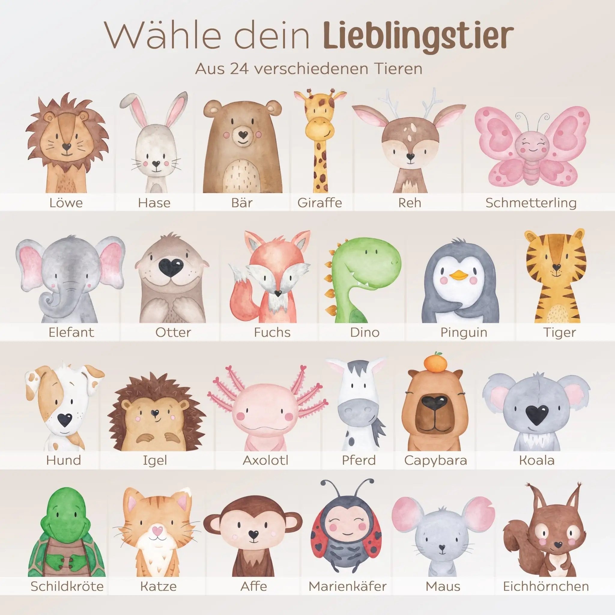 Erinnerungsbox Holz mit Wunschdaten – Tier Aquarell - wunderwunsch