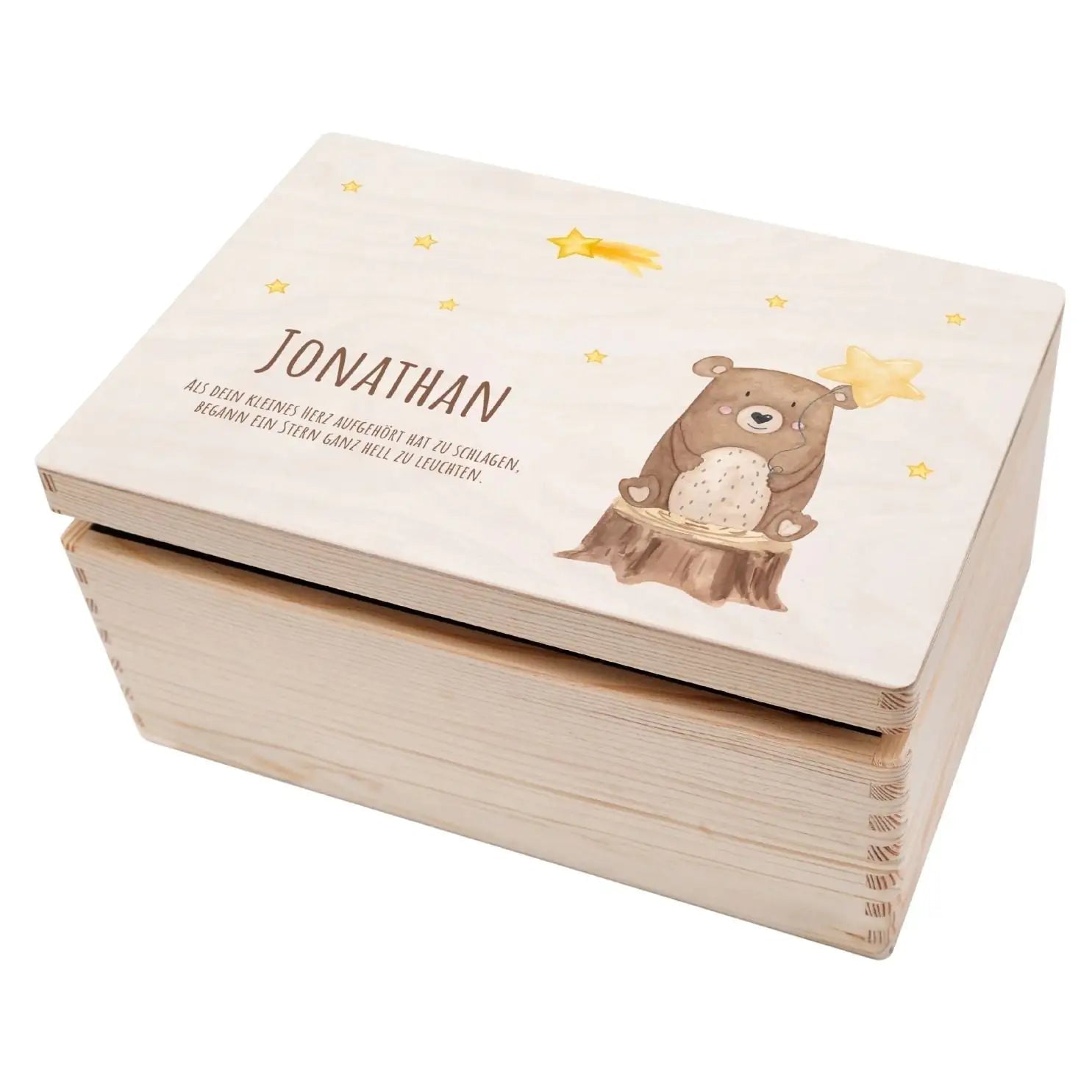 Erinnerungsbox Holz "Sternenkind" mit Wunschname – Bär Aquarell - wunderwunsch