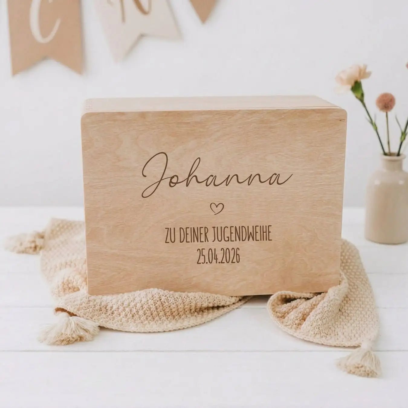 Erinnerungsbox Holz "Zu deiner Jugendweihe" mit Wunschdaten - Herz Gravur - wunderwunsch
