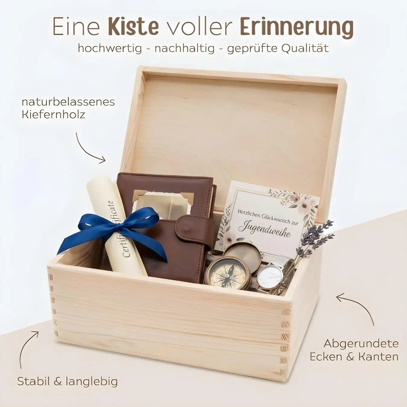 Erinnerungsbox Holz "Zu deiner Jugendweihe" mit Wunschdaten - Herz Gravur - wunderwunsch