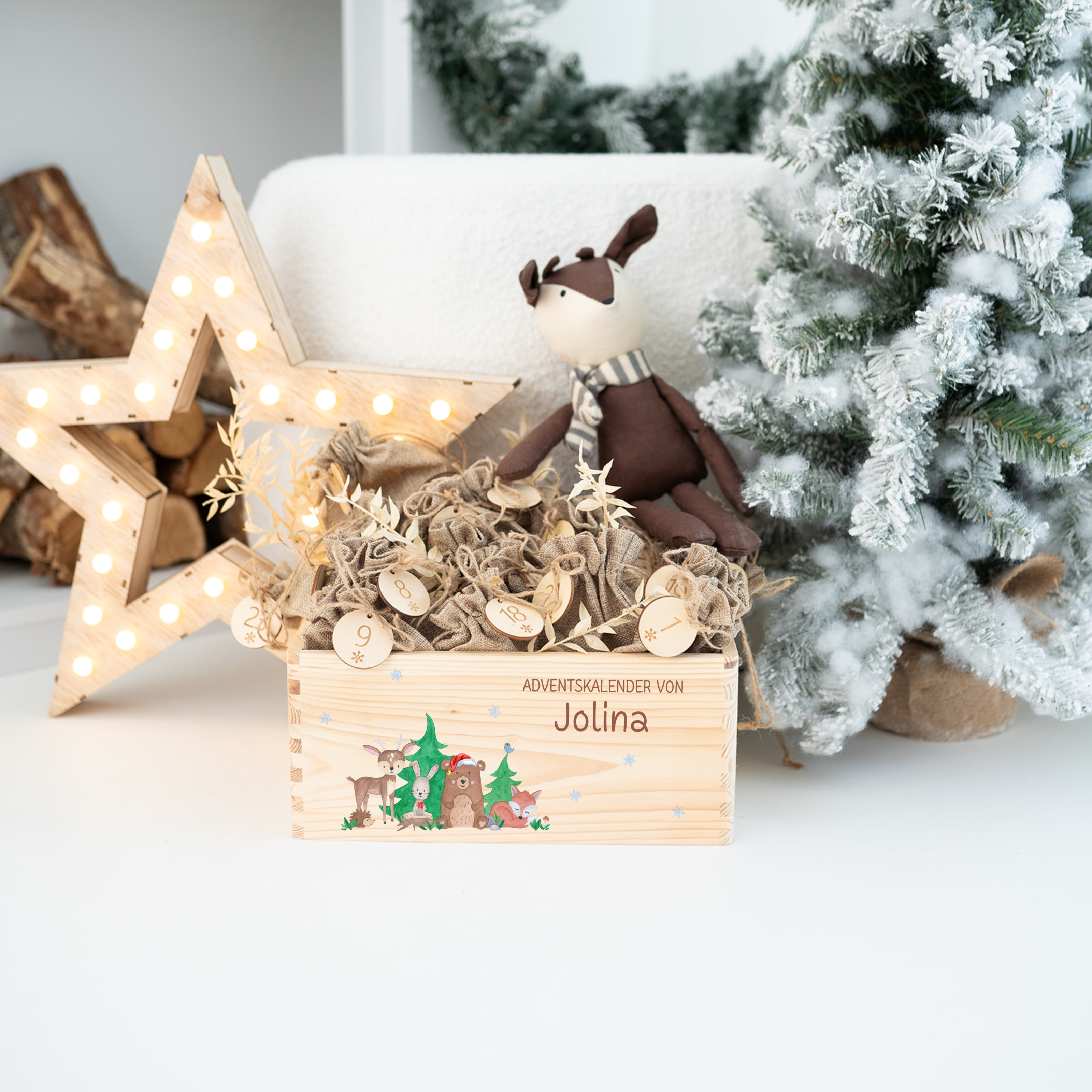 Adventskiste "Waldtiere Winter bunt" personalisiert