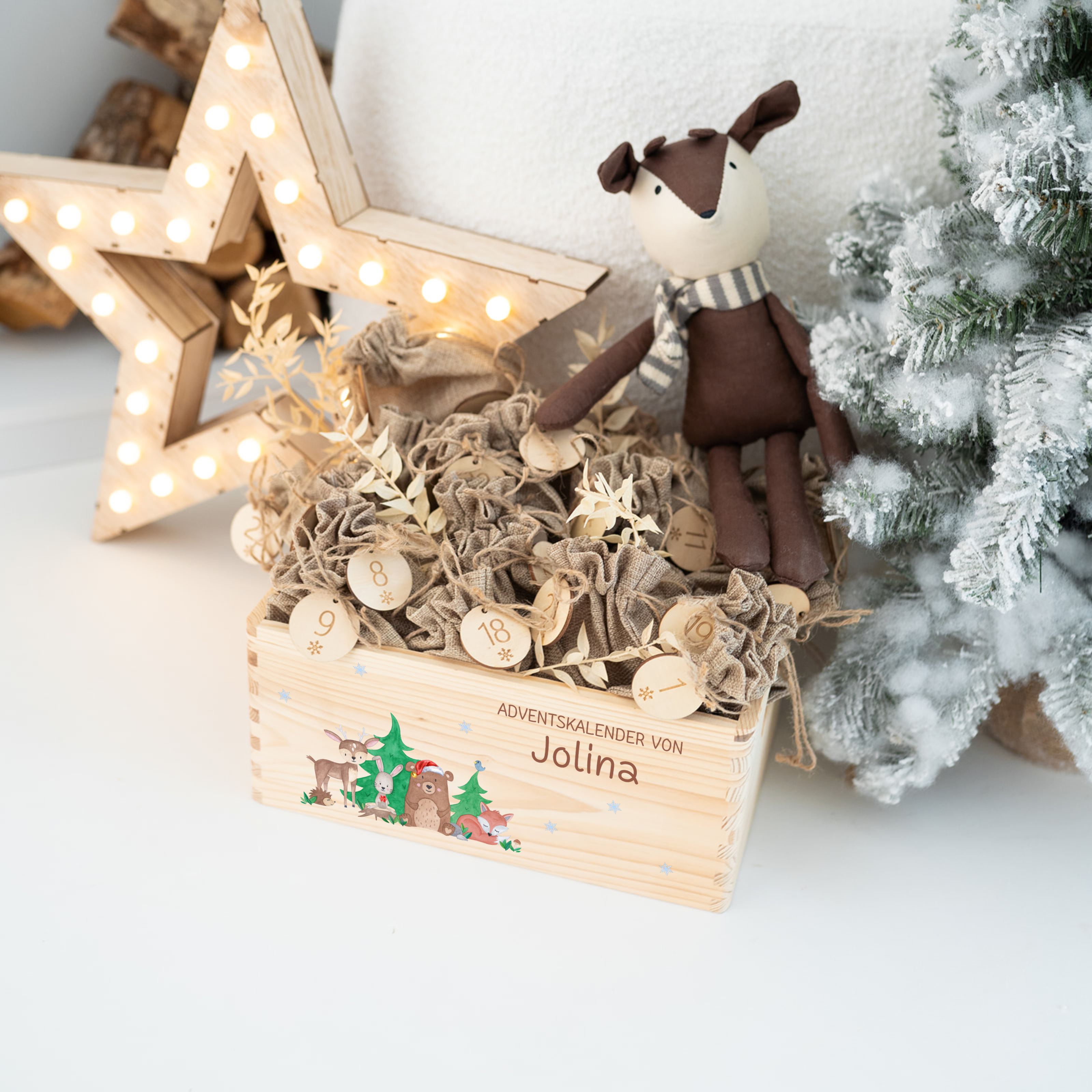 Adventskiste "Waldtiere Winter bunt" personalisiert