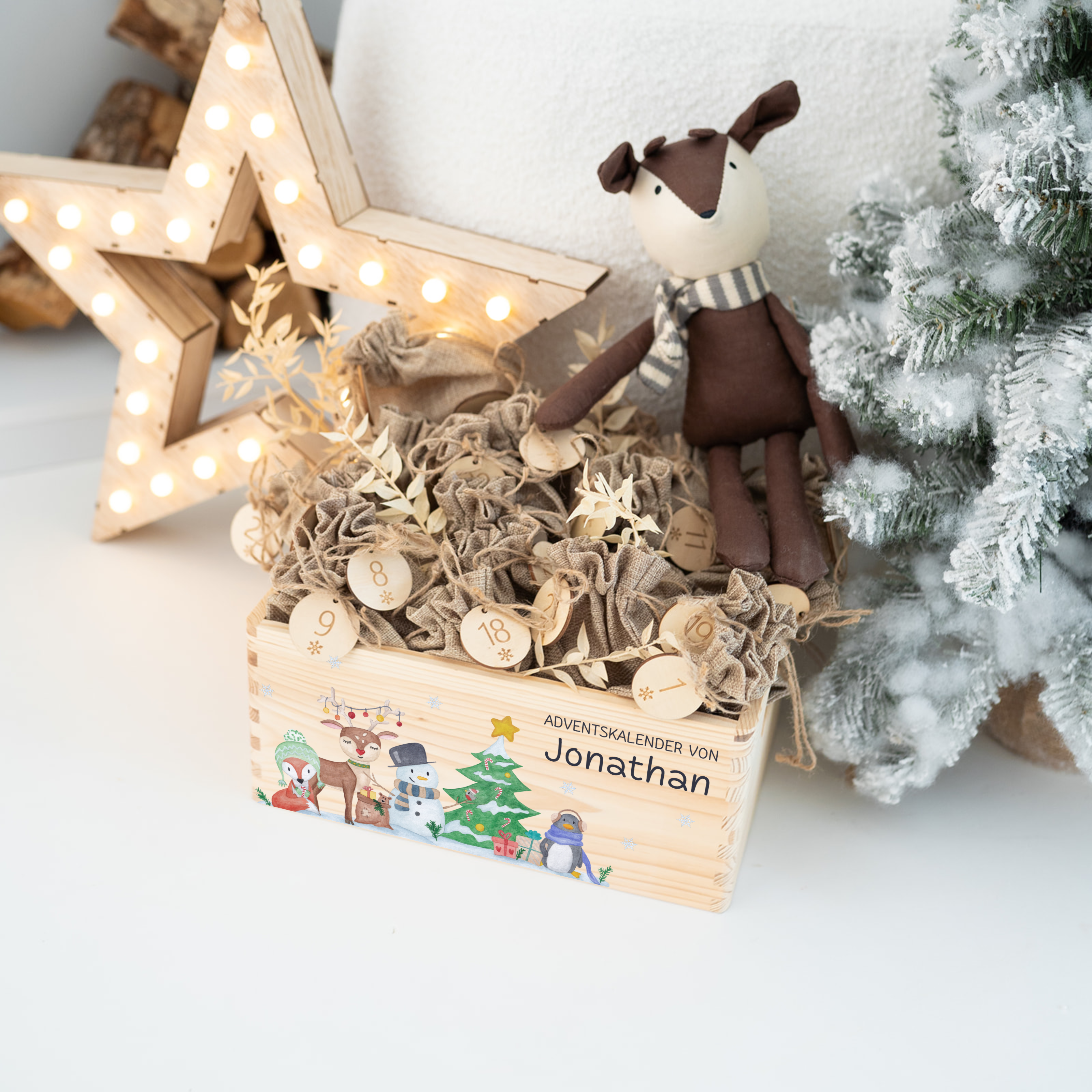 Adventskiste "Wintertiere Schneemann" personalisiert