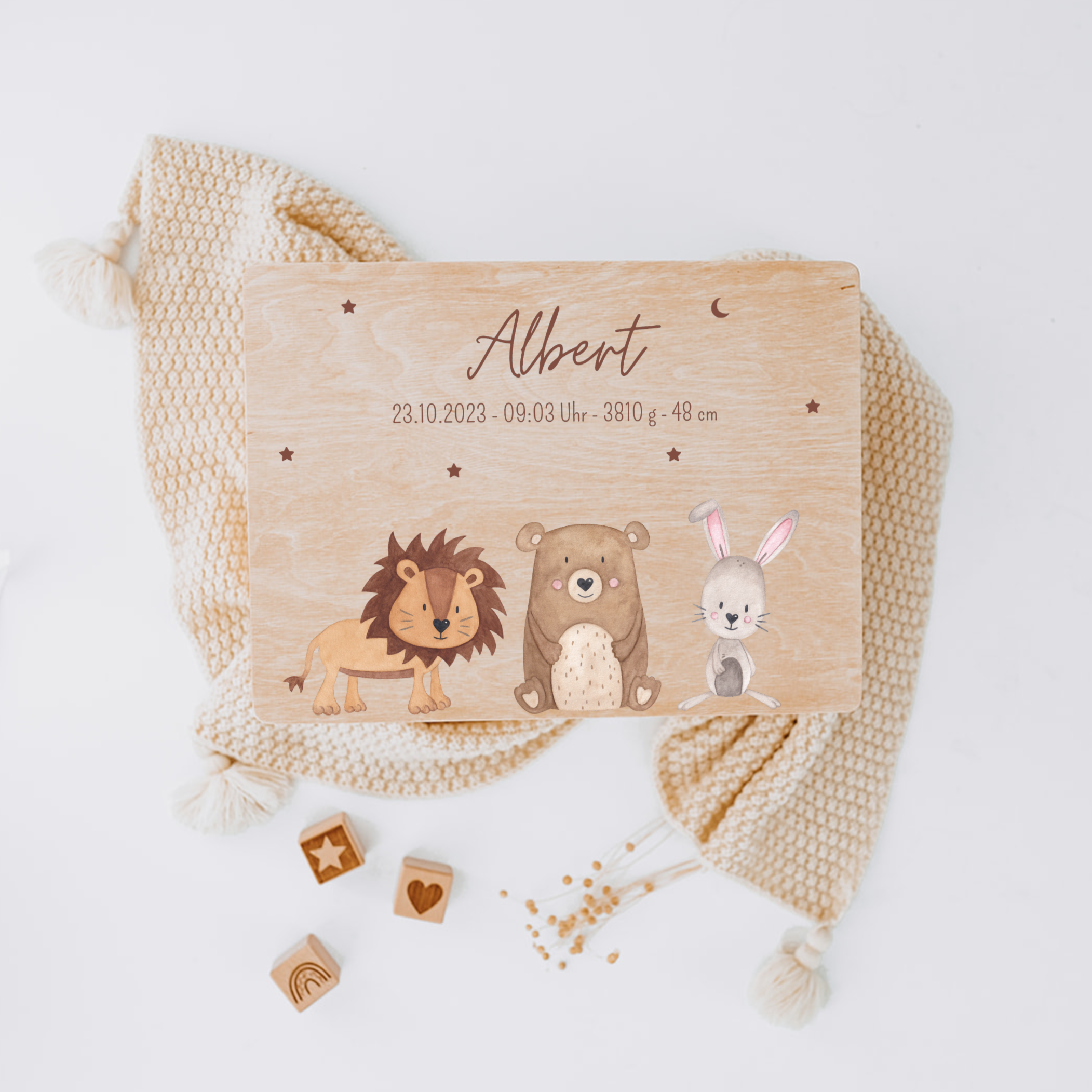 Erinnerungsbox Baby personalisiert - Tiere Sternenhimmel