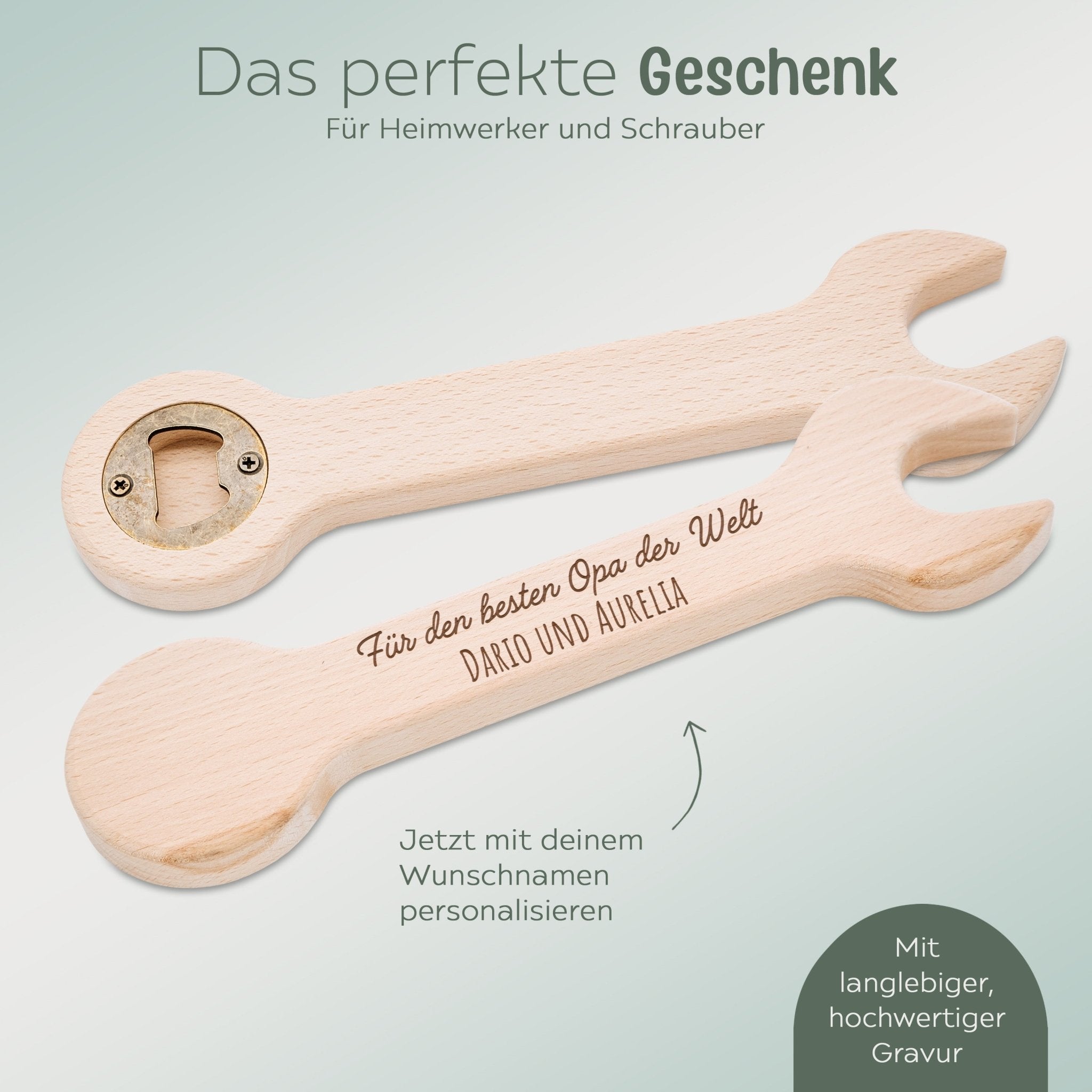 Flaschenöffner Schraubenschlüssel Holz - Bester Papa/Opa - wunderwunsch