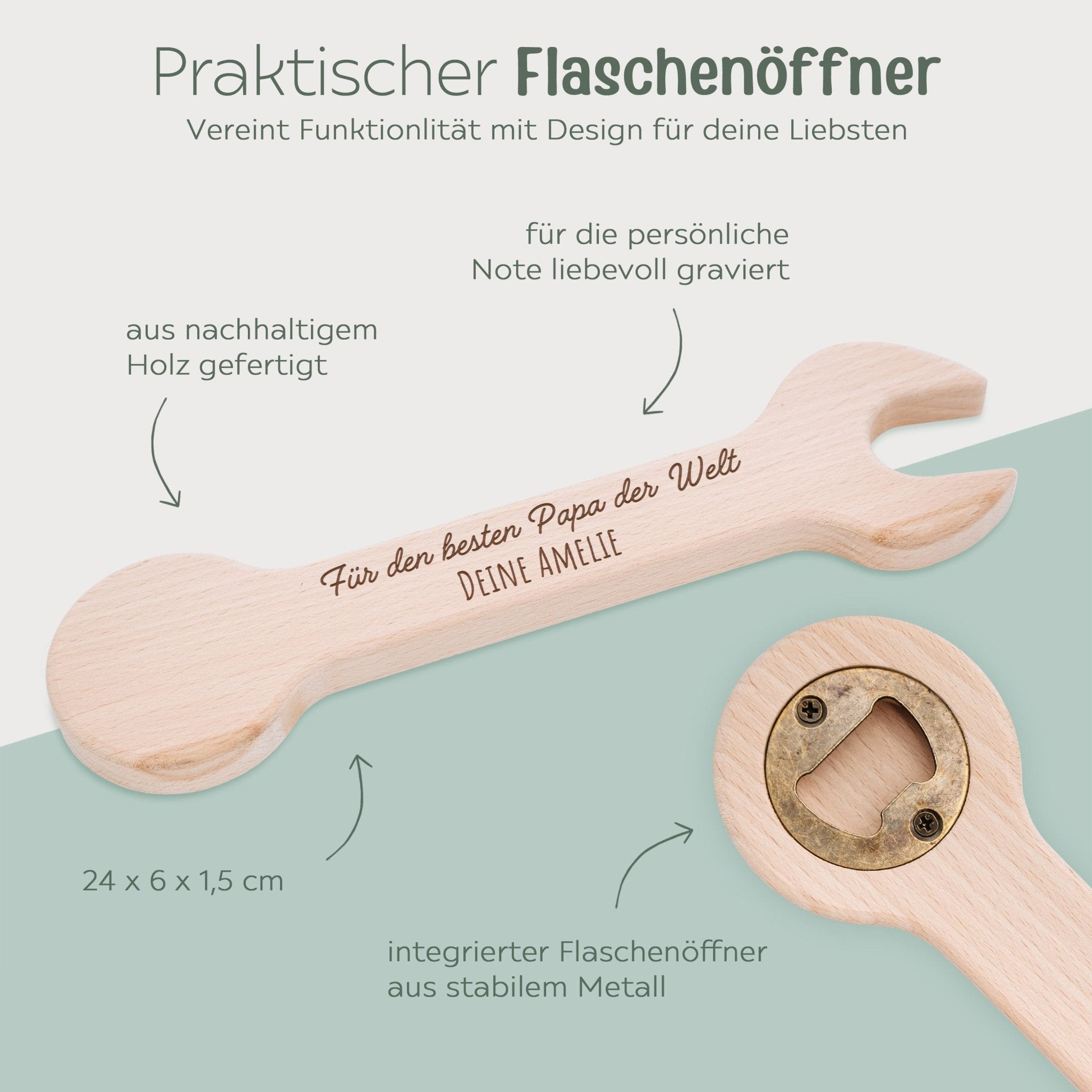 Flaschenöffner Schraubenschlüssel Holz - Bester Papa/Opa - wunderwunsch