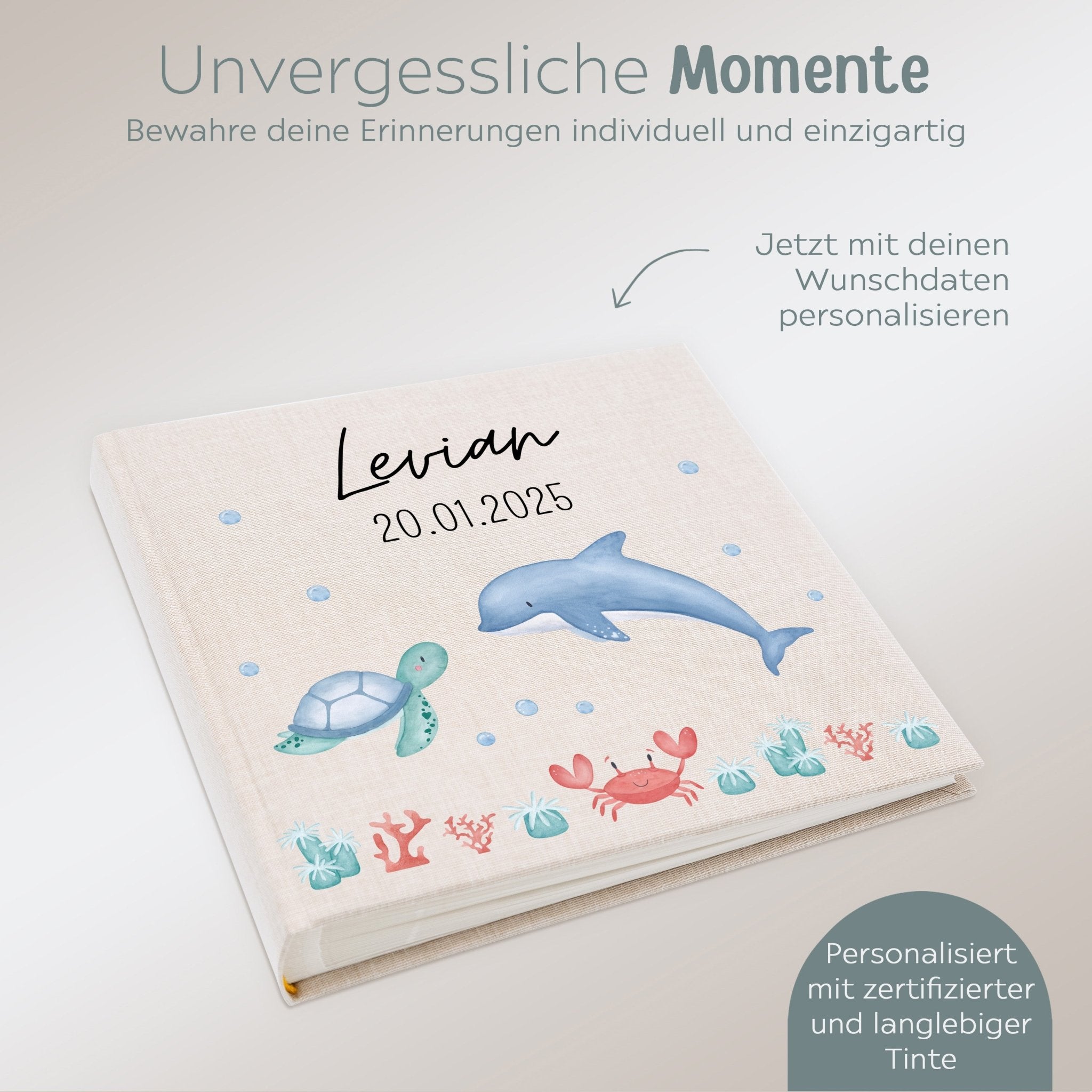 Fotoalbum mit Leineneinband - Meerestiere Aquarell - wunderwunsch