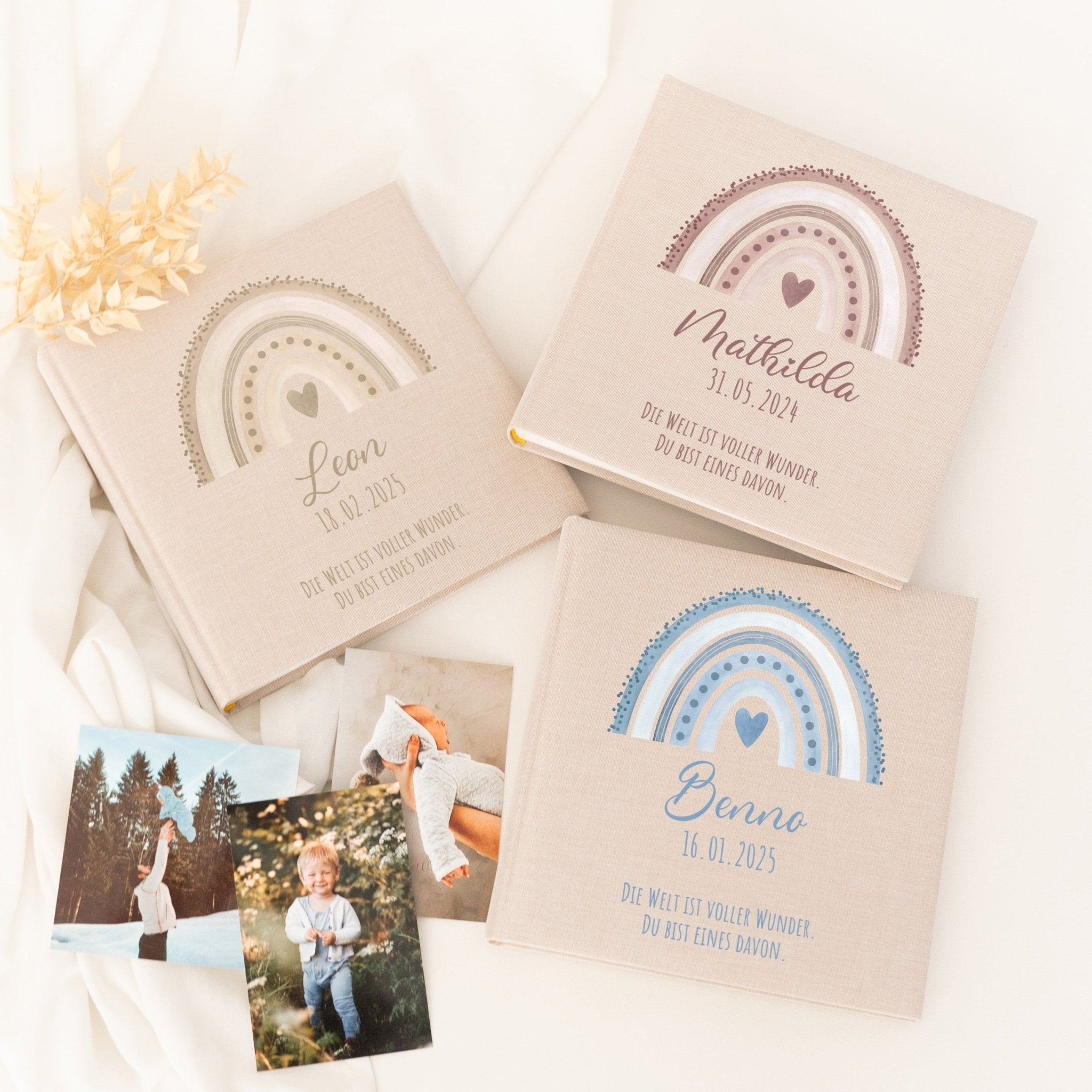 Fotoalbum mit Leineneinband - Regenbogen Punkte Aquarell - wunderwunsch