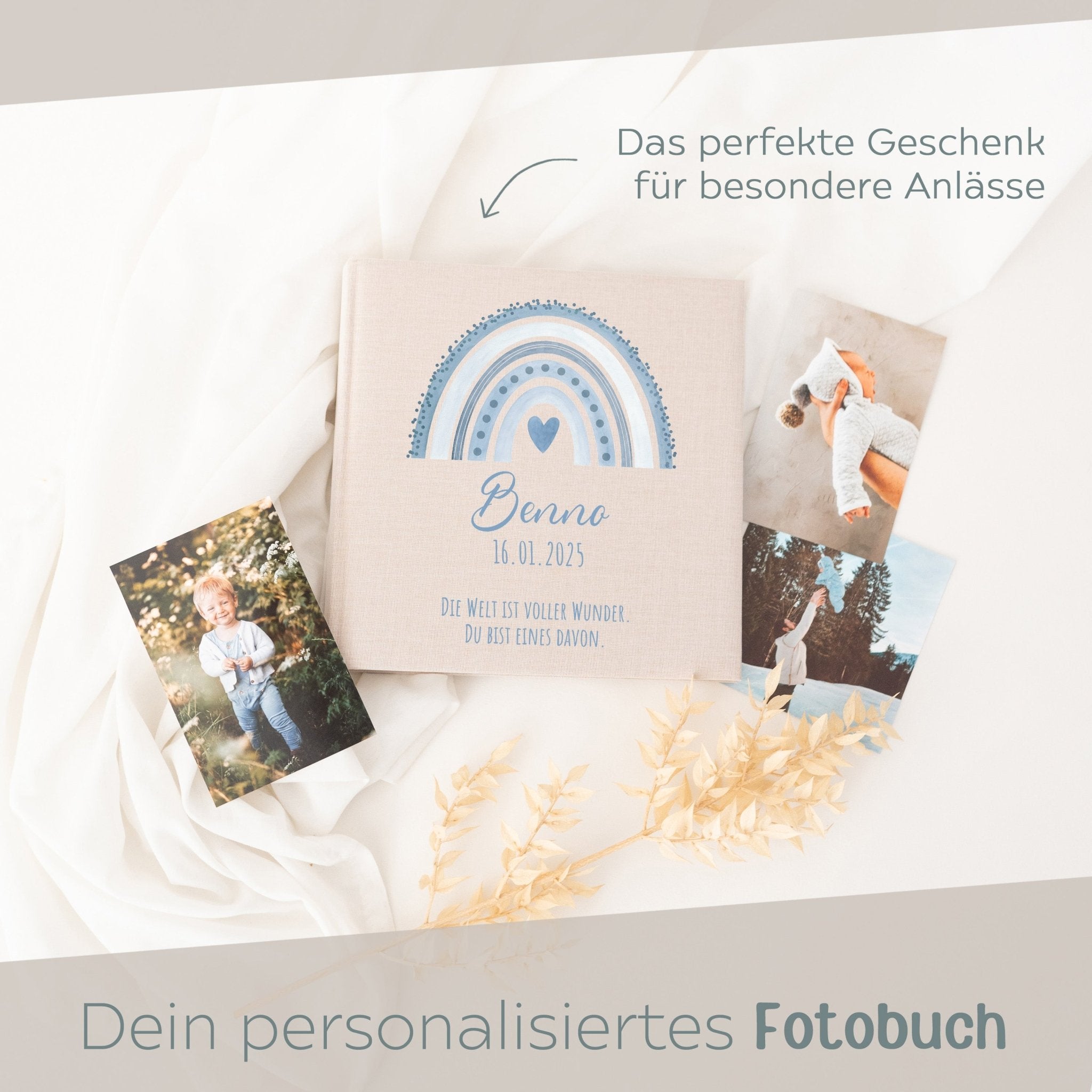 Fotoalbum mit Leineneinband - Regenbogen Punkte Aquarell - wunderwunsch