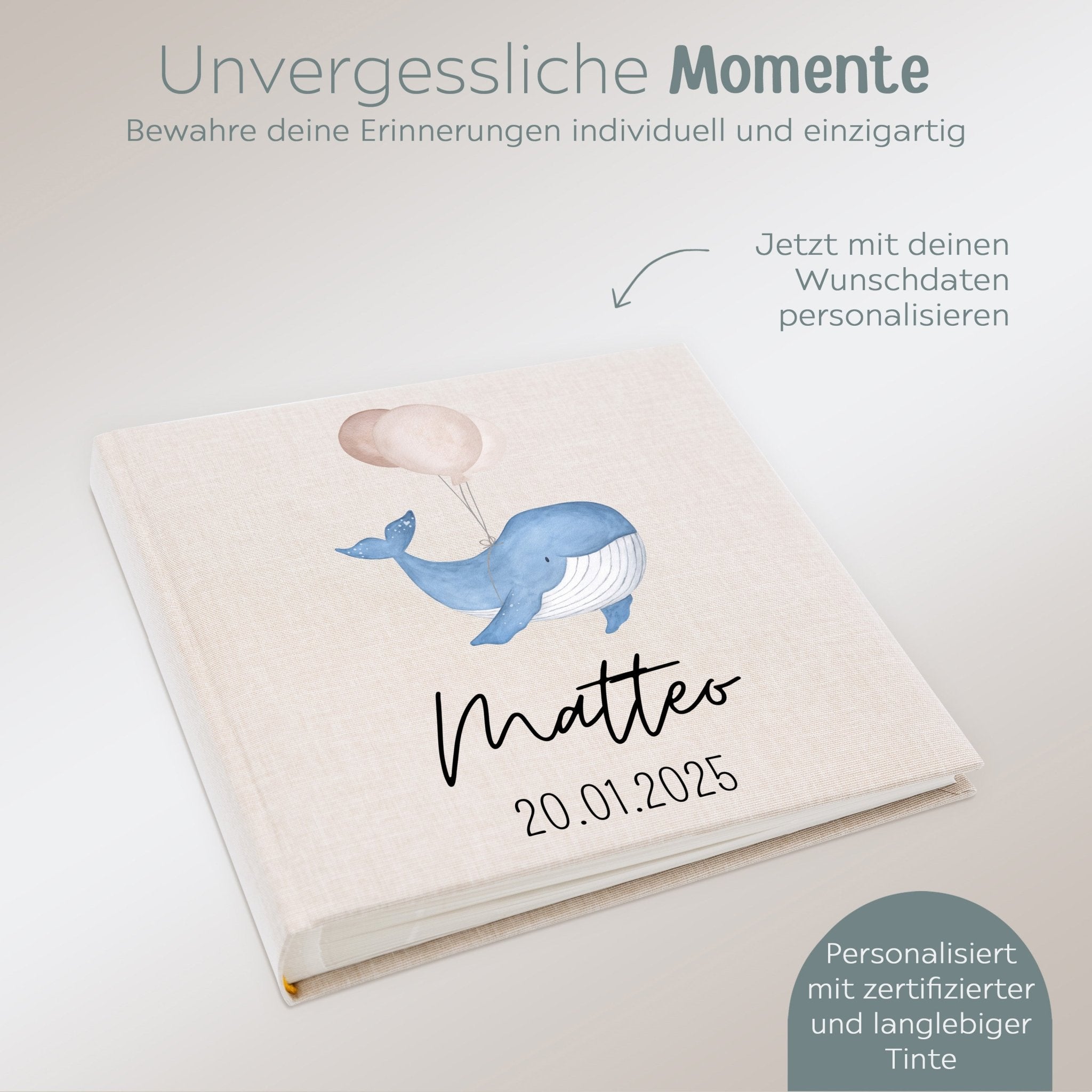 Fotoalbum mit Leineneinband - Wal Aquarell - wunderwunsch