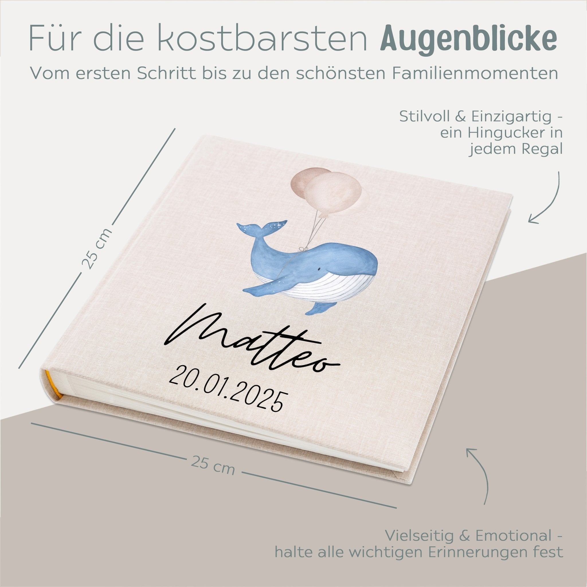 Fotoalbum mit Leineneinband - Wal Aquarell - wunderwunsch