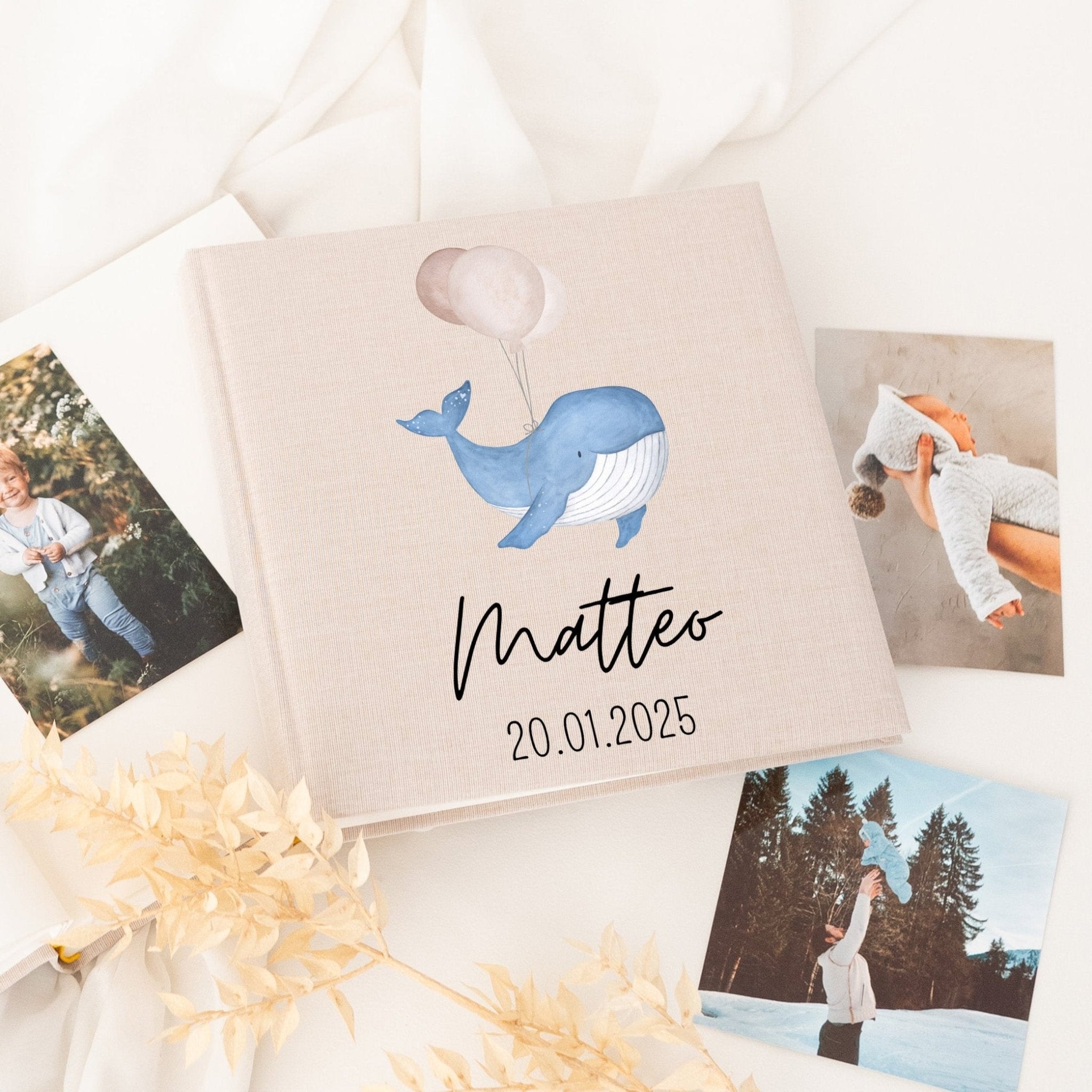 Fotoalbum mit Leineneinband - Wal Aquarell - wunderwunsch