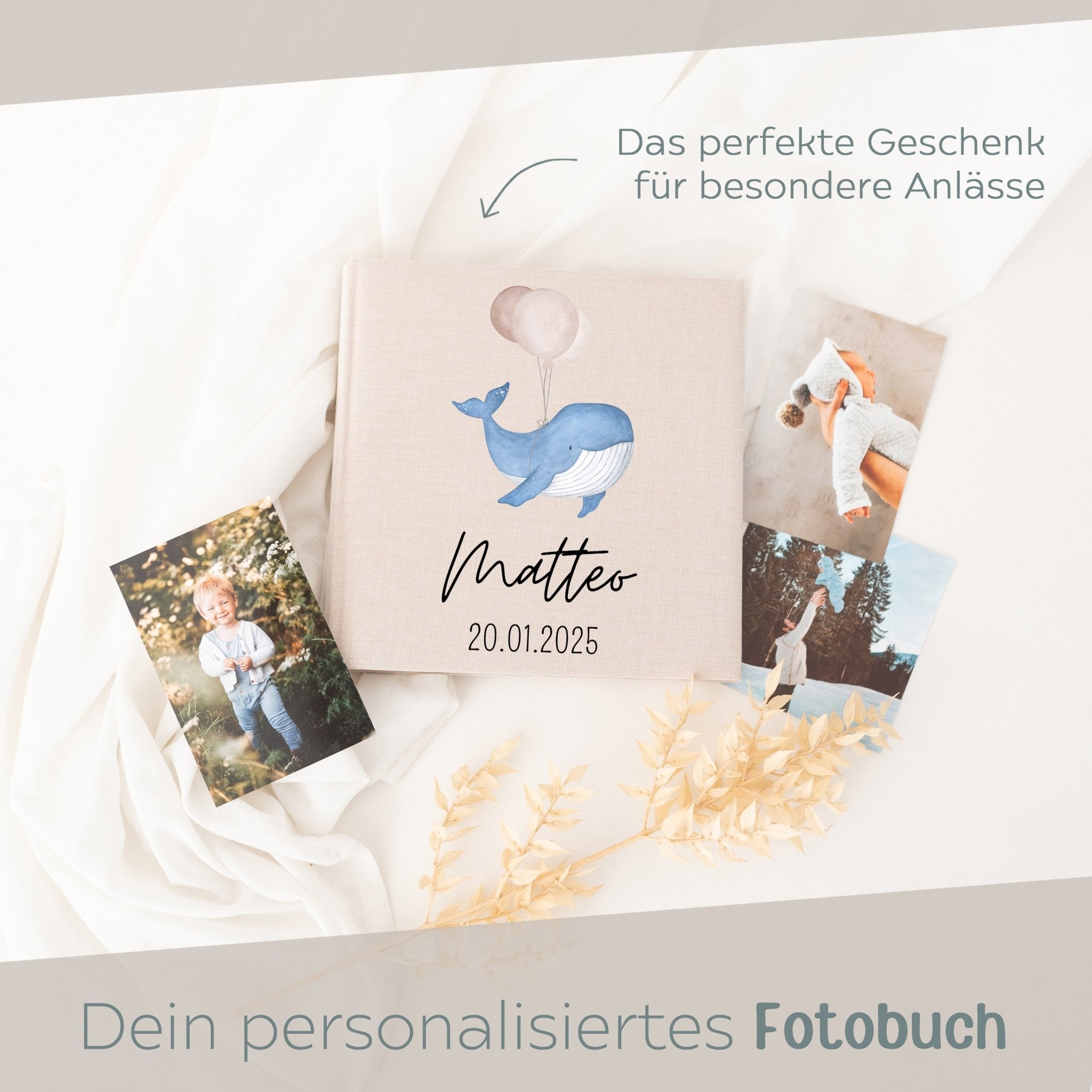 Fotoalbum mit Leineneinband - Wal Aquarell - wunderwunsch